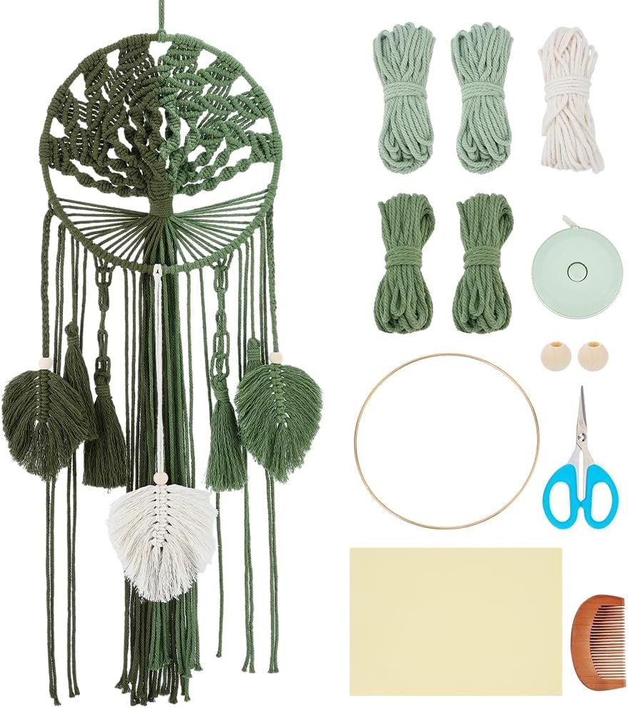Tree of Life Macrame Kit for Adults Beginners Dream Catcher Macrame Leaf Wall Hanging Kits Decor with Video Tutorials Handmade Woven Boho Home Decor for Bedroom Dorm Decoration