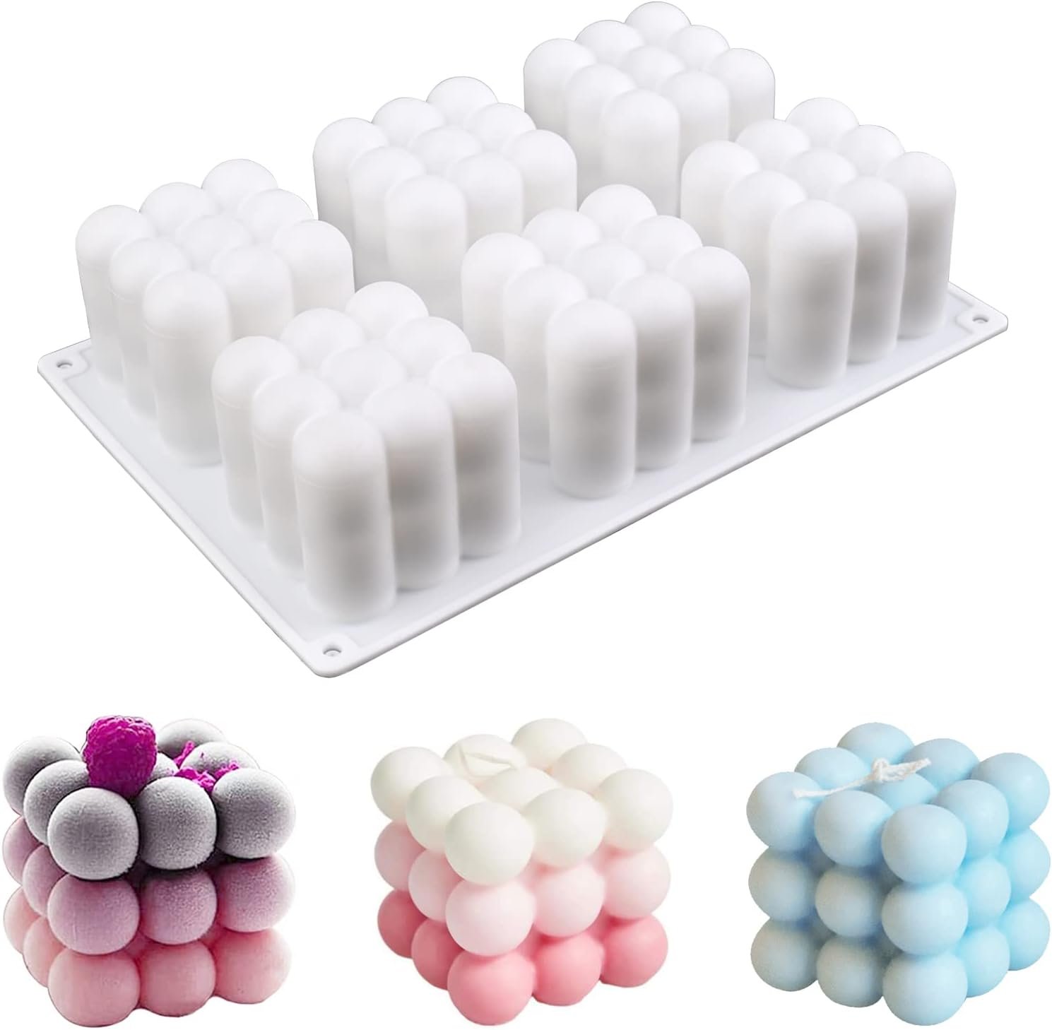 3D Bubble Candle Molds – 6 Cavity Bubble Cube Silicone Mold for Candles Soap Making, Bubble Cake Mold for Baking Dessert Mousse Cake Jelly Ice Cream