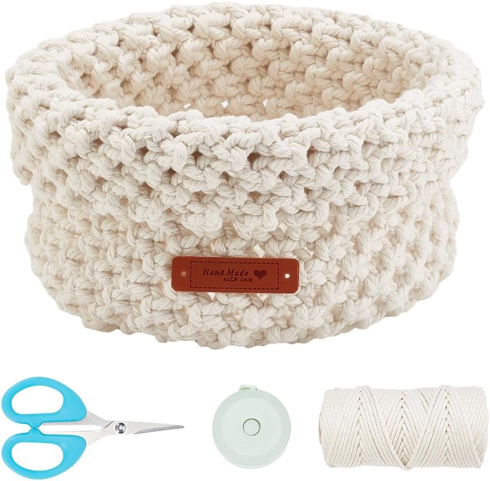 FREEBLOSS Macrame Basket Kit – DIY Macrame Kit with Video Tutorial and 100m Cotton Cord for Storage and Crafting