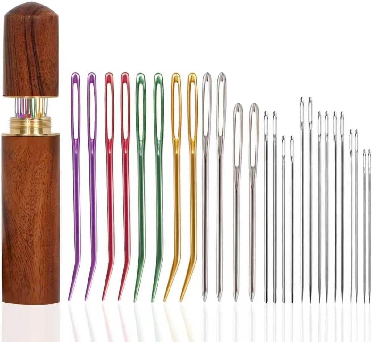 KaiserNgu 26PCS Yarn Needles, Large Eye Tapestry Needles for Crochet Repair, Blunt and Sharp Darning Needles with Solid Wood Case