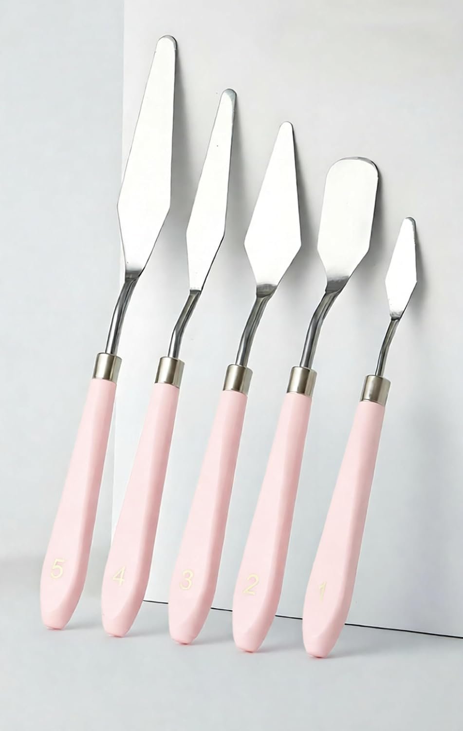 Palette Knife Set 5PCS Pink Handle Stainless Steel for Acrylic Oil Painting