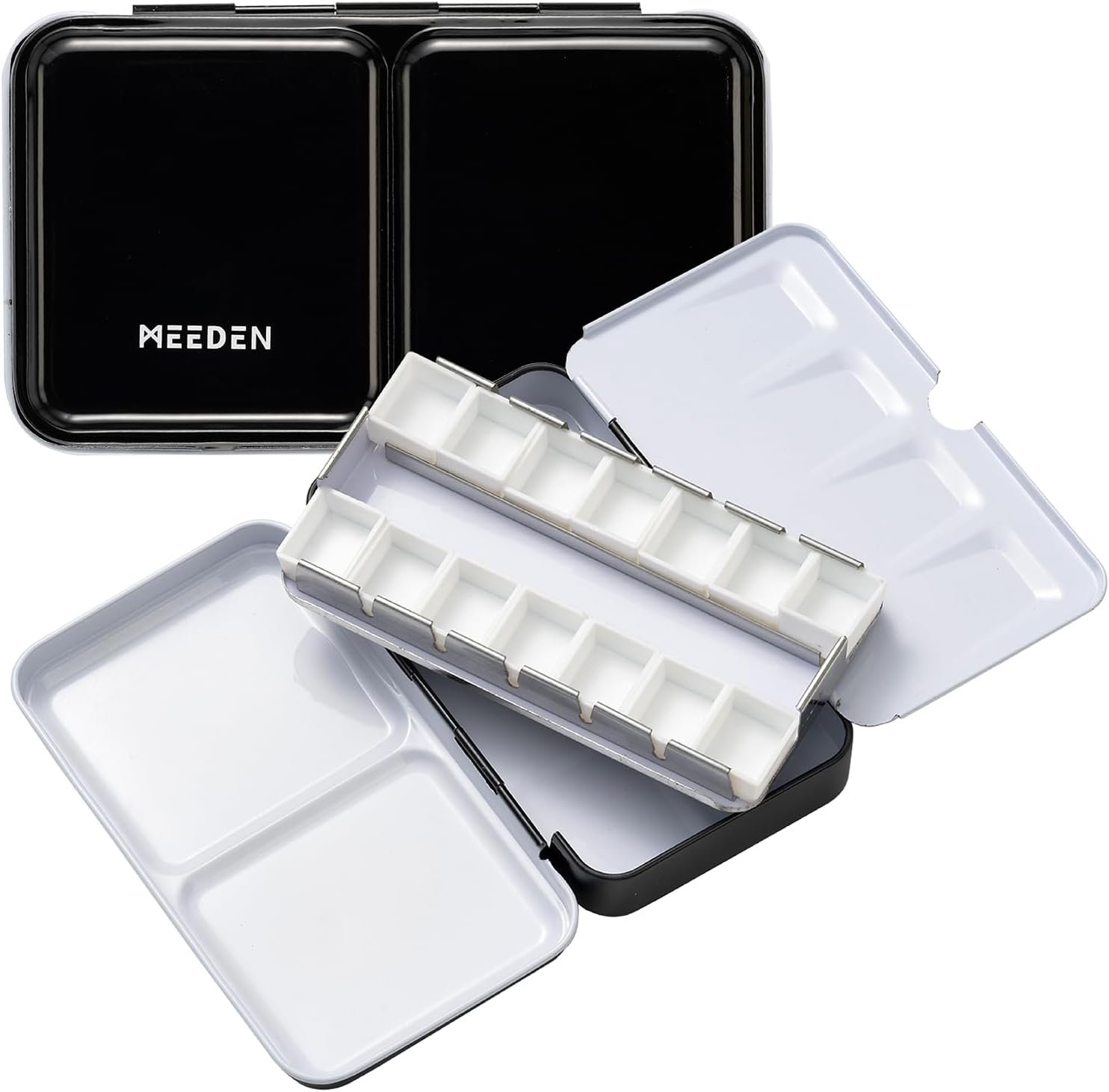 MEEDEN Empty Watercolor Paint Palette: Travel Water Color Palette Tin with 12 Half Pans – Portable Metal Palette Tin Box (Black)