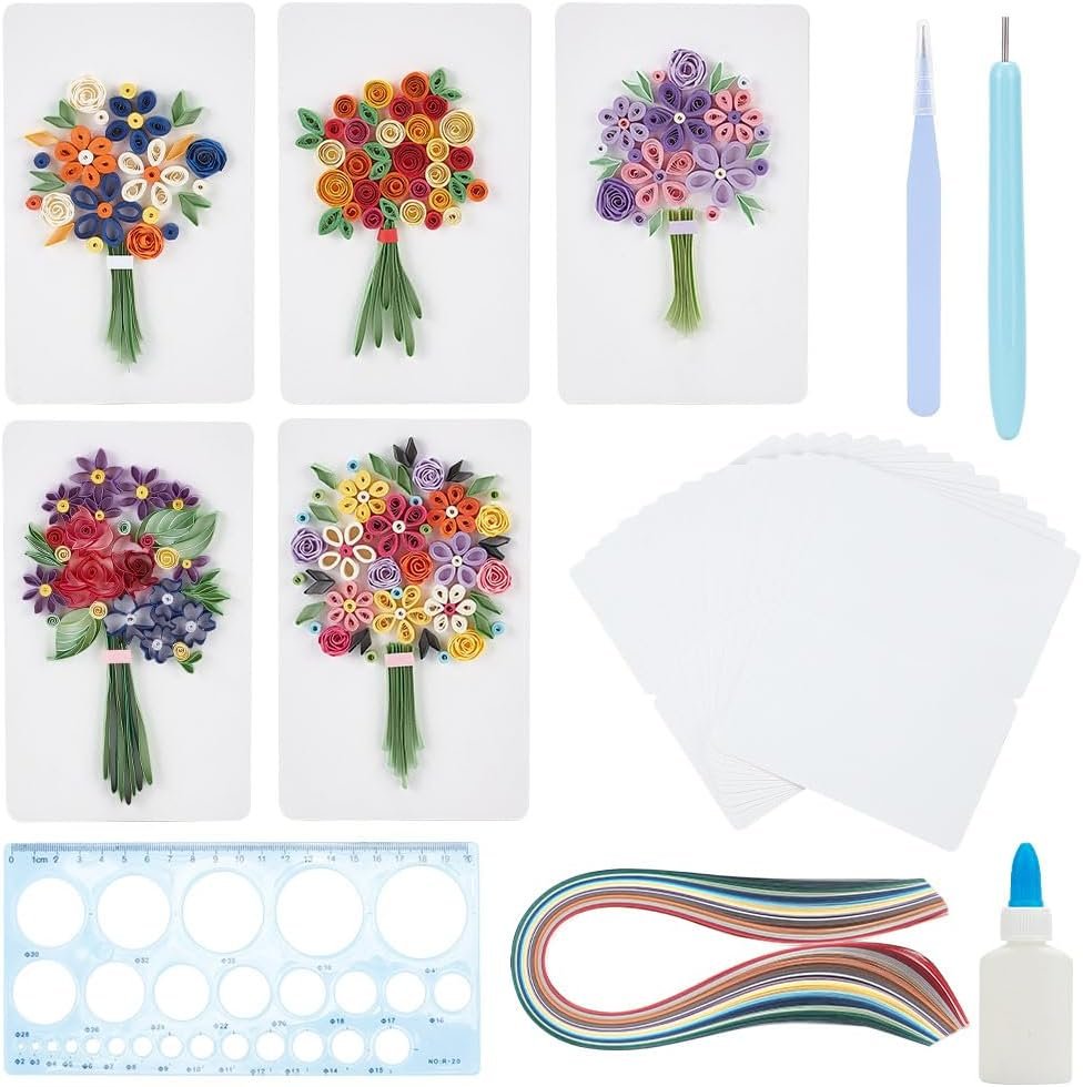 WEBEEDY Paper Quilling Kit 20 Sets Flower Card Quilling Kit with Paper Quilling Strips Tools Paper Quilling Set DIY Handmade Arts Crafts Christmas Valentine’s Day Birthday Gifts
