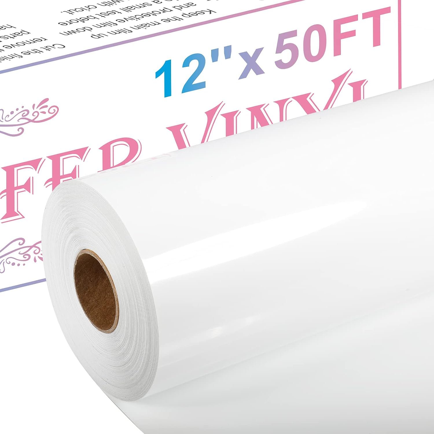 XSEINO Heat Transfer Vinyl Roll, 12″ x 50FT HTV Vinyl Roll with Teflon for Shirts, White Iron for Cricut & Cameo, Easy to Cut for Heat Transfer Vinyl Design (White)