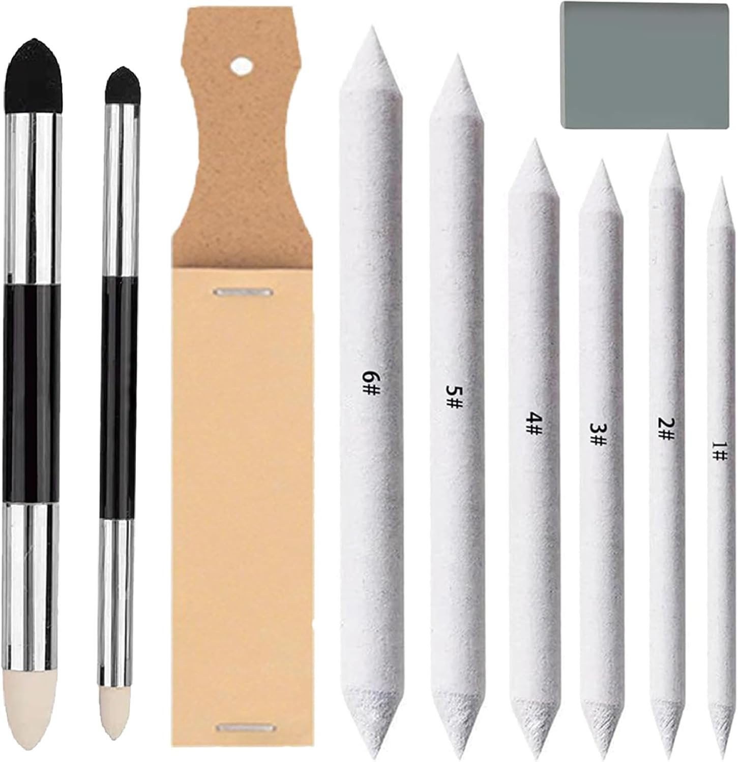 N NOROCME 10 PCS Blending Stumps,Sponge Pens and Sandpaper Pencil Sharpener