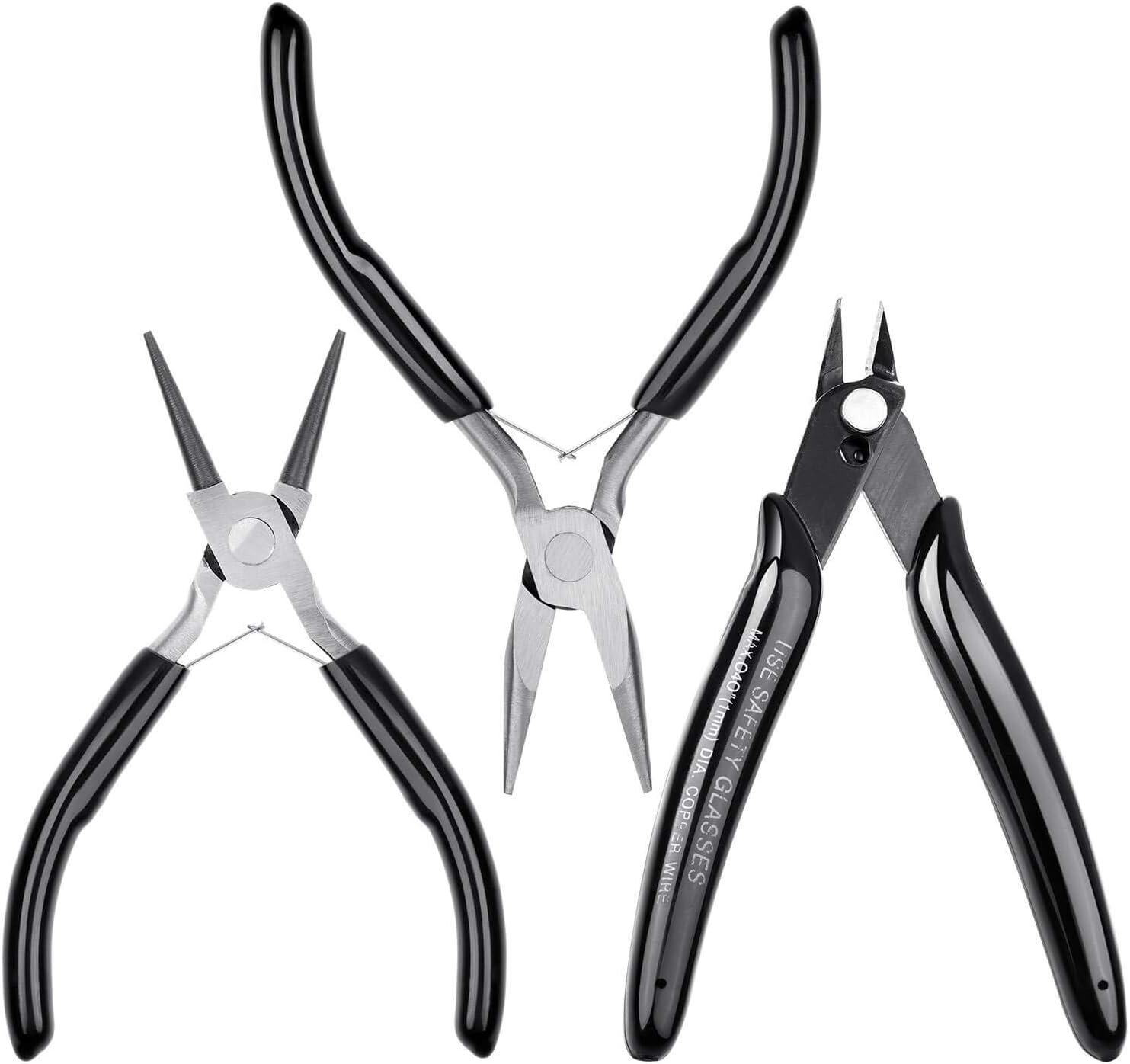 Jewelry Pliers, Cridoz Beading Pliers Set with Needle Nose Pliers, Round Nose Plier and Wire Cutter for Jewelry Making Beading Repair Supplies and Crafting (set of 3)