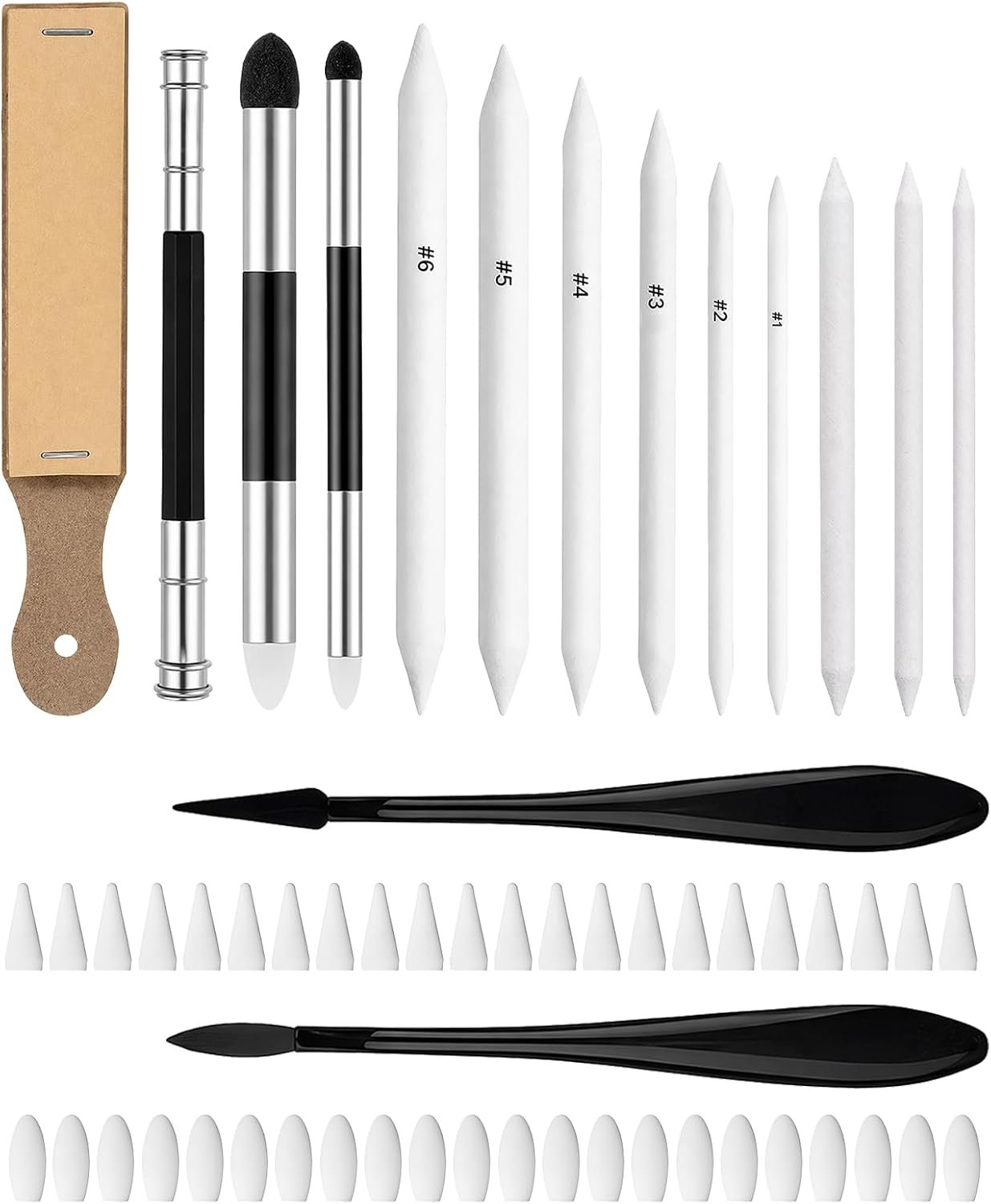 Gaahkai 59 Pcs Oil Pastel Blending Tools, Blending Stumps Set with Sponge Replacement Heads, Sandpaper Sharpener and Pencil Extension for Charcoal Sketch Drawing
