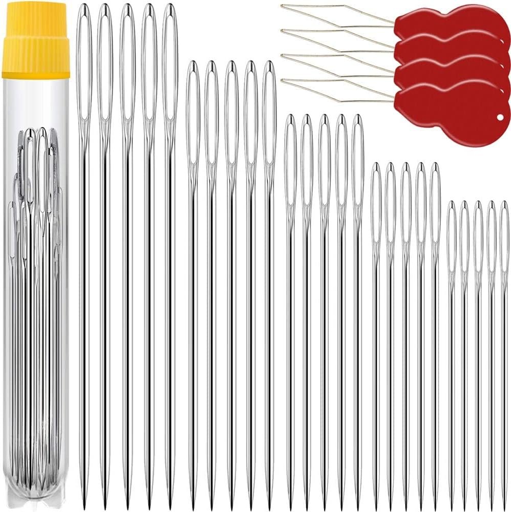 70Pcs Large Eye Hand Sewing Needles, Assorted Sizes Embroidery +4 Threaders