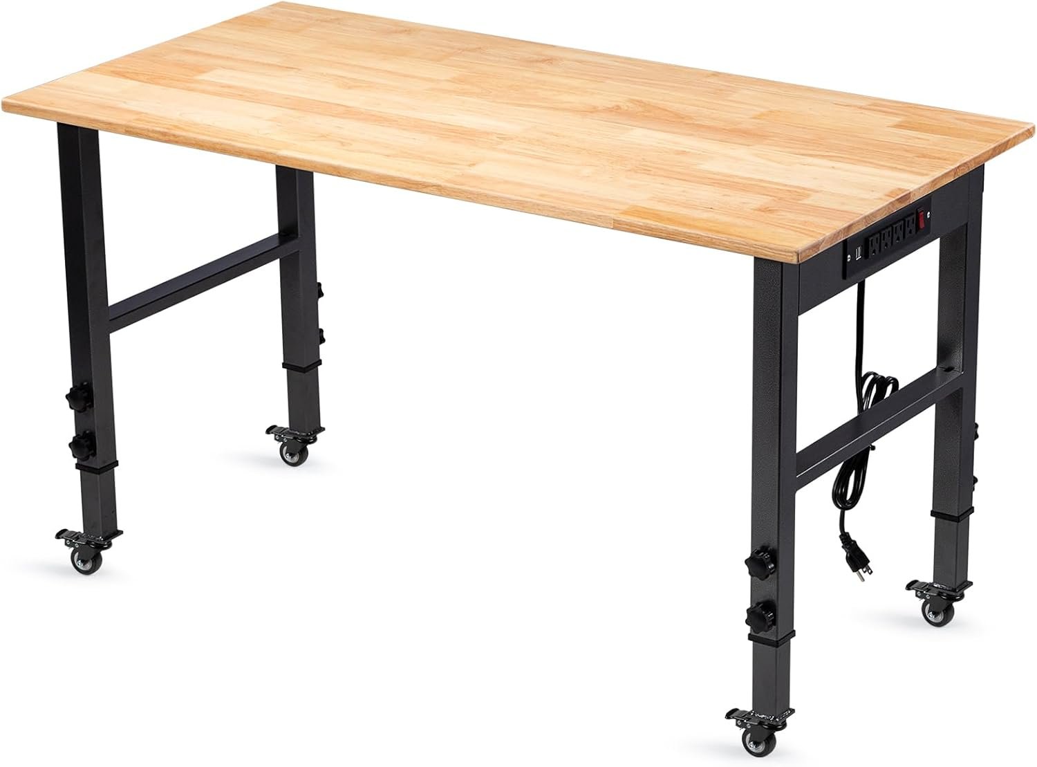 48″ Adjustable Workbench, Work Table with Wheels and Power Outlet