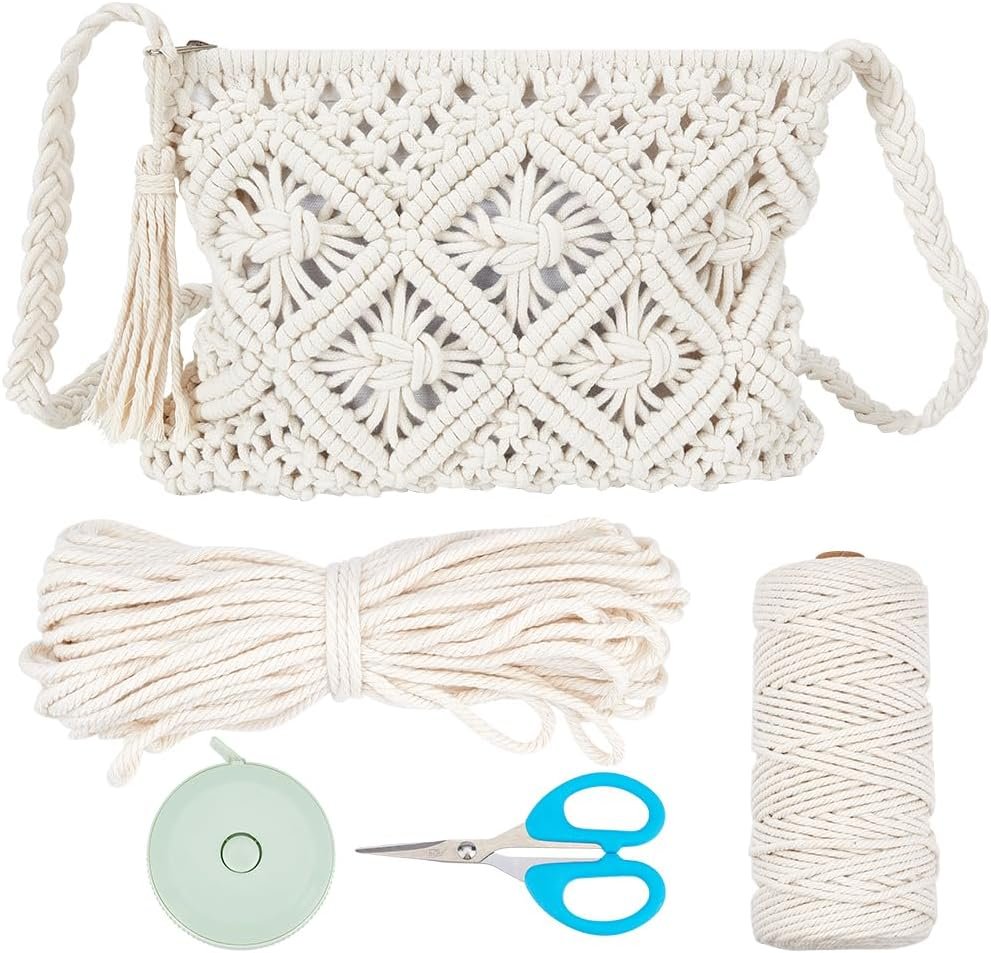 WEBEEDY Macrame Bag DIY Kit Bohemian Shoulder Bag Macrame Purse Set with Instruction for Adults Beginners, Includes Cord,Crochet Bags for Women Holiday Beach Valentine’s Day Decor Gift,10.4x8inch