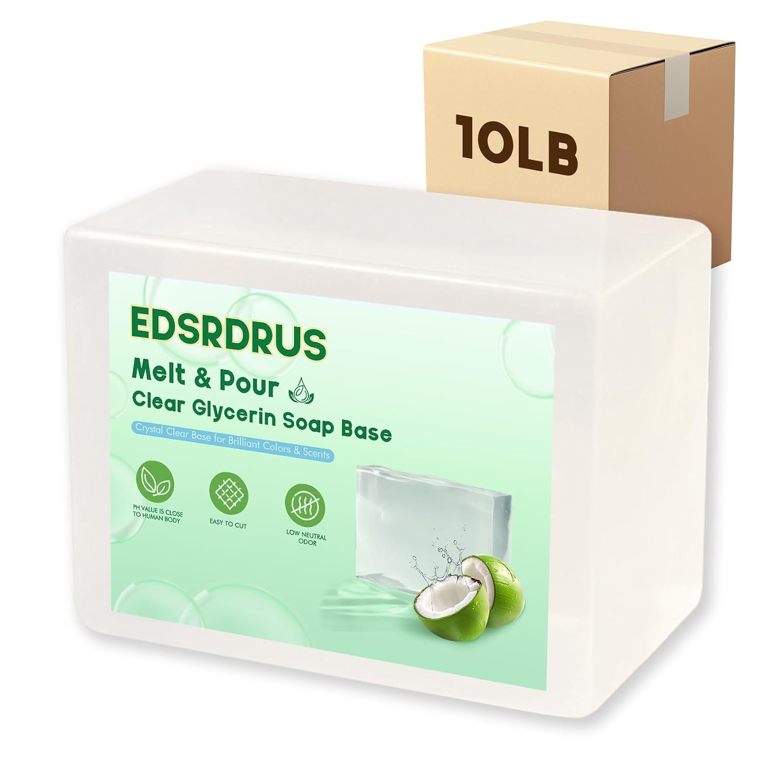 EDSRDRUS 10 lb Clear Glycerin Soap Base, Melt & Pour, Bulk, Unscented