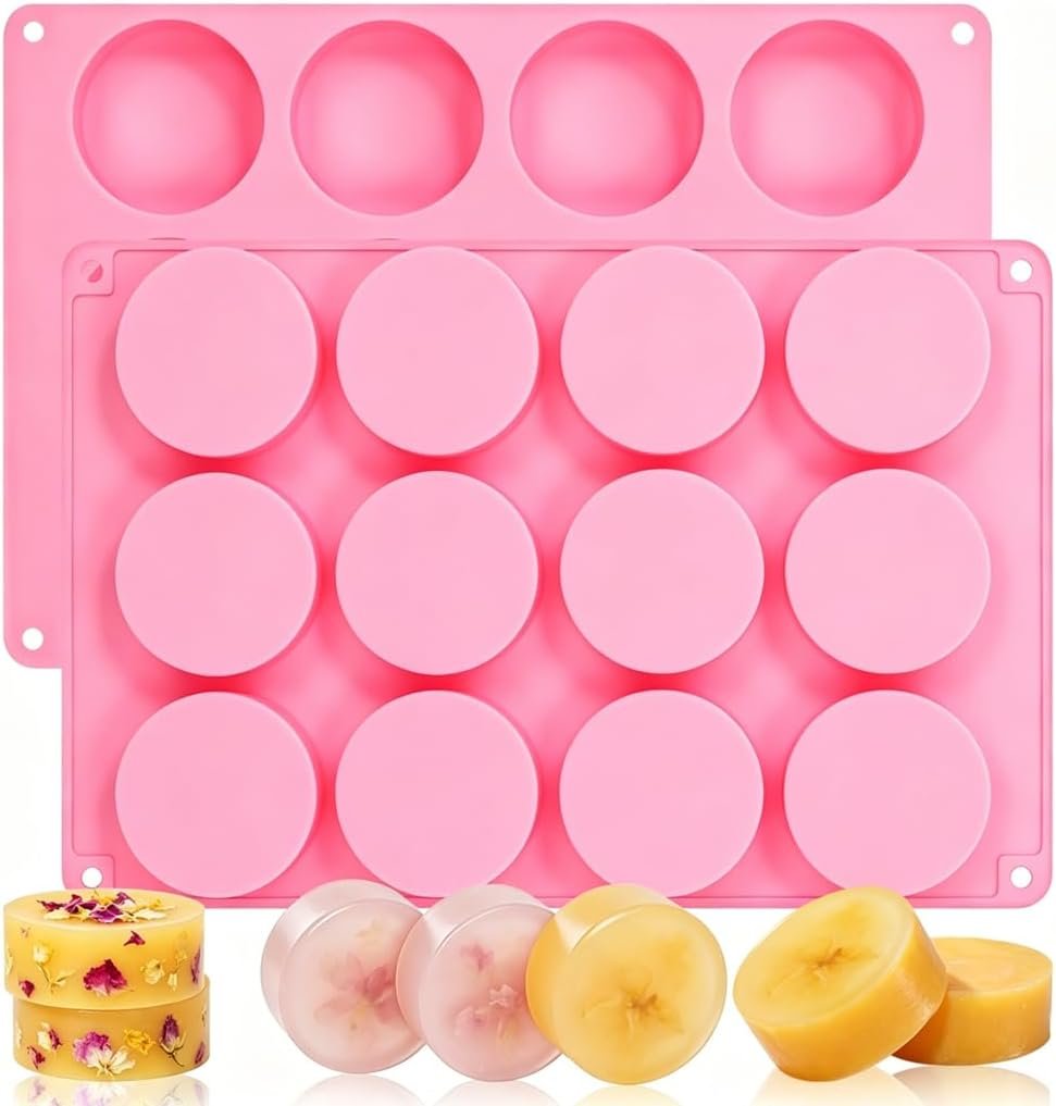 SJ Round Soap Mold Set, 2-Pack 12-Cavity Silicone Soap Molds