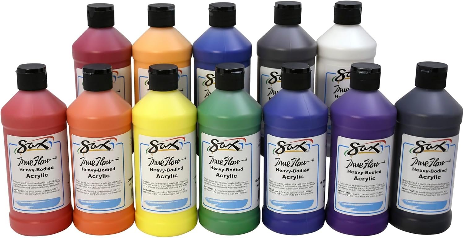 Sax True Flow Heavy Body Acrylic Paint Set, Pints, Assorted Colors, Set of 12 – 439304