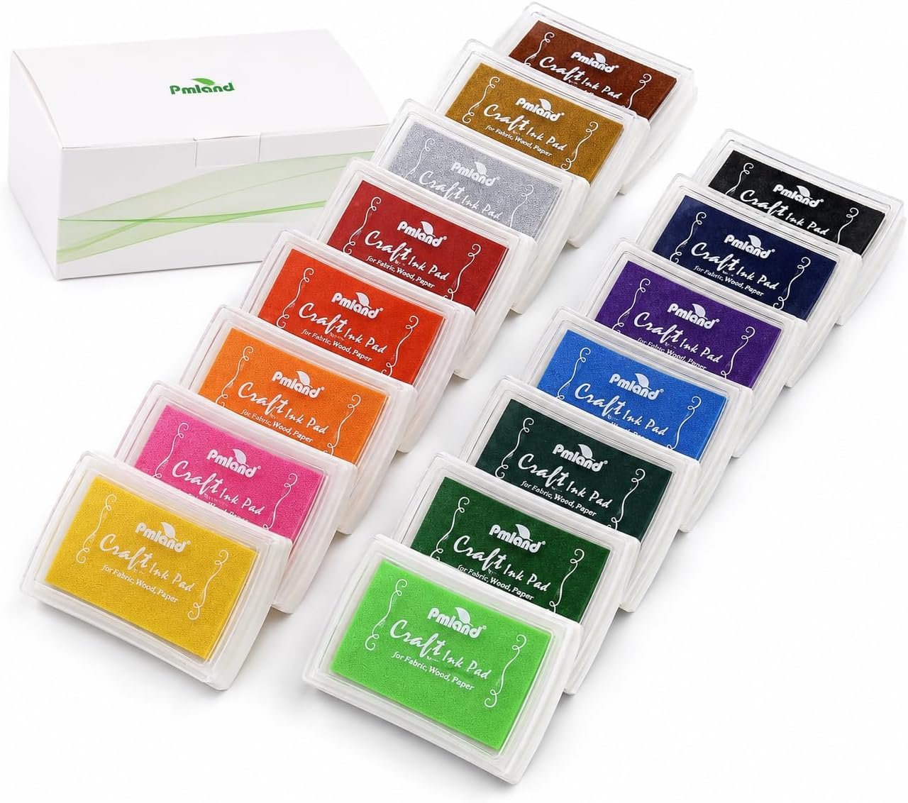 PMLAND Craft Ink Pad Set, 15 Vibrant Colors Washable Stamp Pads