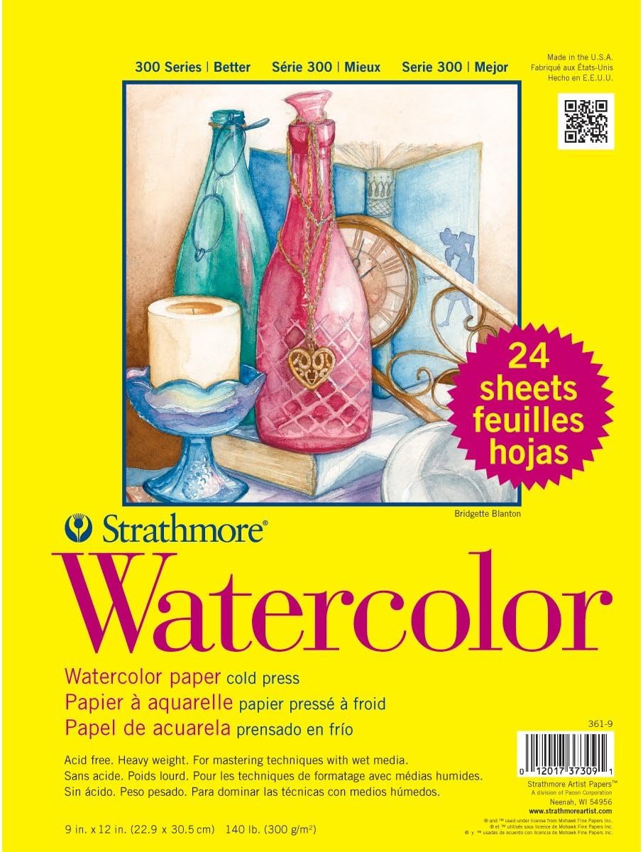 Strathmore 300 Series Watercolor Paper Pad, 9×12 inches, 24 Sheets (140lb/300g) – Artist Paper for Adults and Students – Watercolors, Mixed Media, Markers and Art Journaling