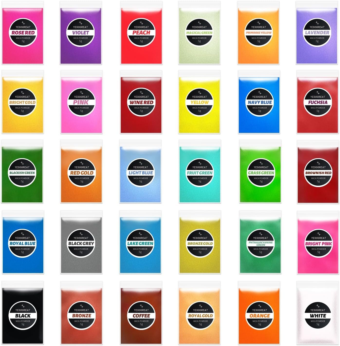 30 Colors Mica Powder, Mica Pigment Powder for Epoxy Resin, Dye, Soap Making, Nail Polish, Candle Making, Bath Bombs