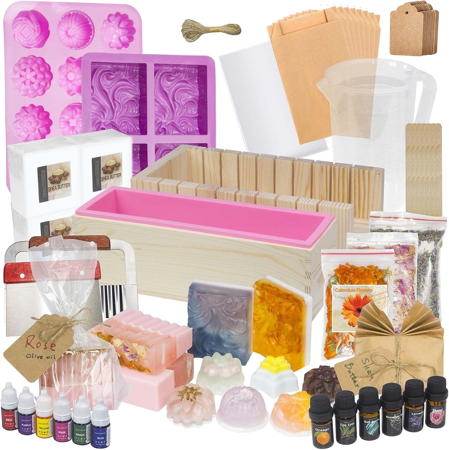 haclum Soap Making Kit for Adults and Kids – Soap Making Supplies with Melt & Pour Soap Base, Soap Loaf Molds, Cutting Box, Silicone Molds, Essential Oil & Fragrances Beginner DIY Craft Kits
