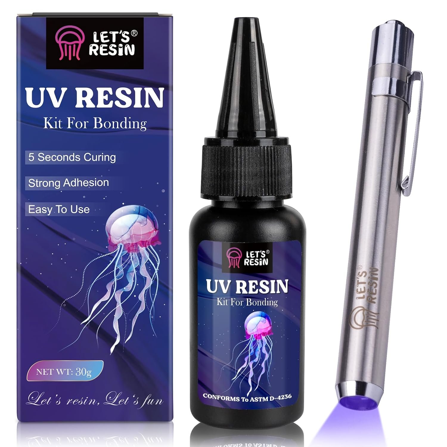 LET’S RESIN UV Resin Kit with Light, Bonding&Curing in Seconds, 30g