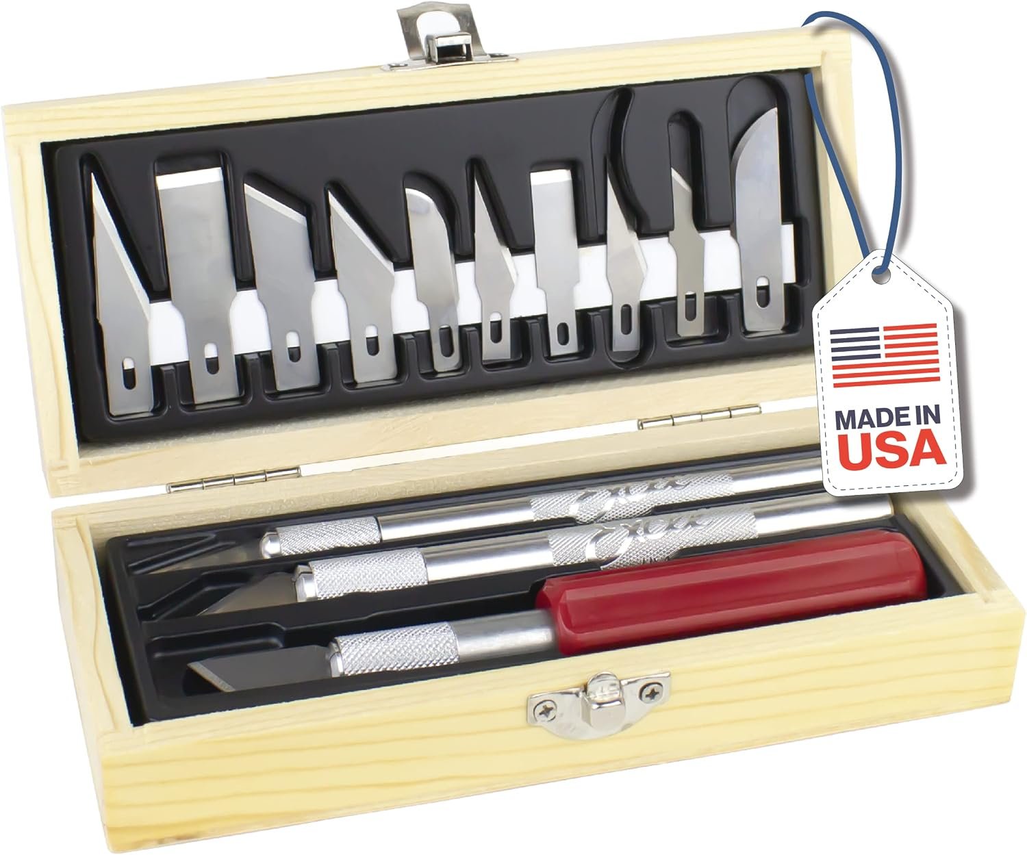 Excel Blades 13-Piece Precision Hobby Knife Set, Wooden Storage Case