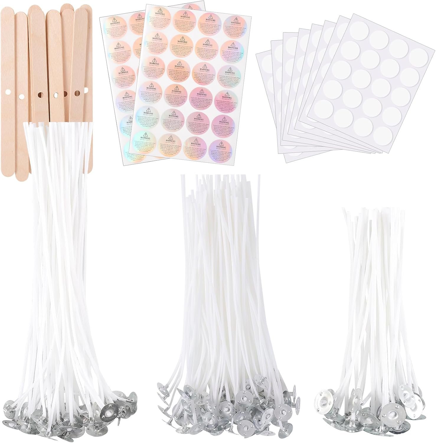 150-Piece Candle Wicks Kit with Stickers, Holders & Labels, 4/6/8 Inch