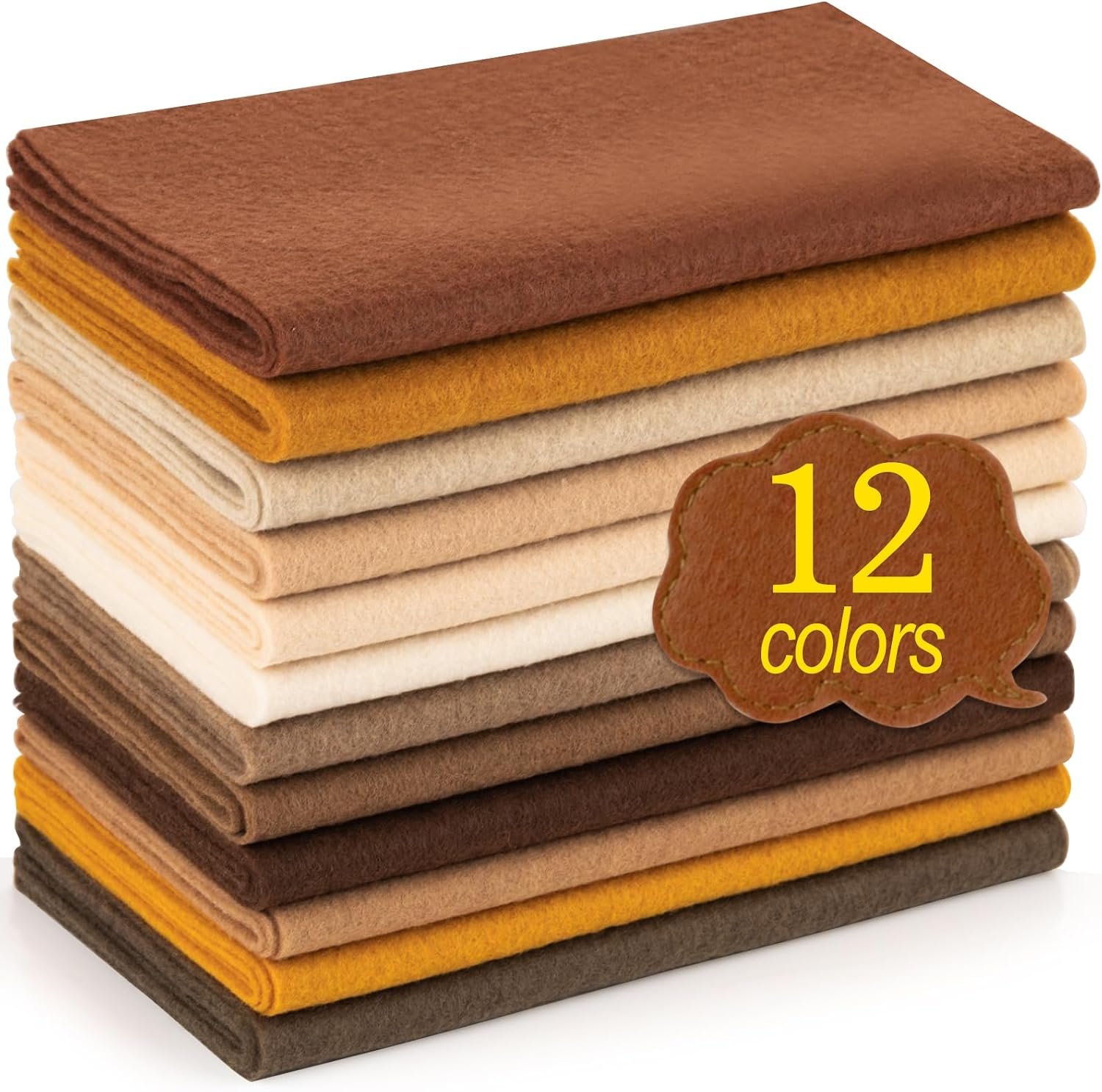 XSEINO 12 Rolls 8″x35″(20.5x90cm) 1.4mm Thick Soft Felt Fabric Sheet 12 Assorted Brown Series Colors Felt Pack for DIY Craft Sewing Squares Nonwoven Patchwork