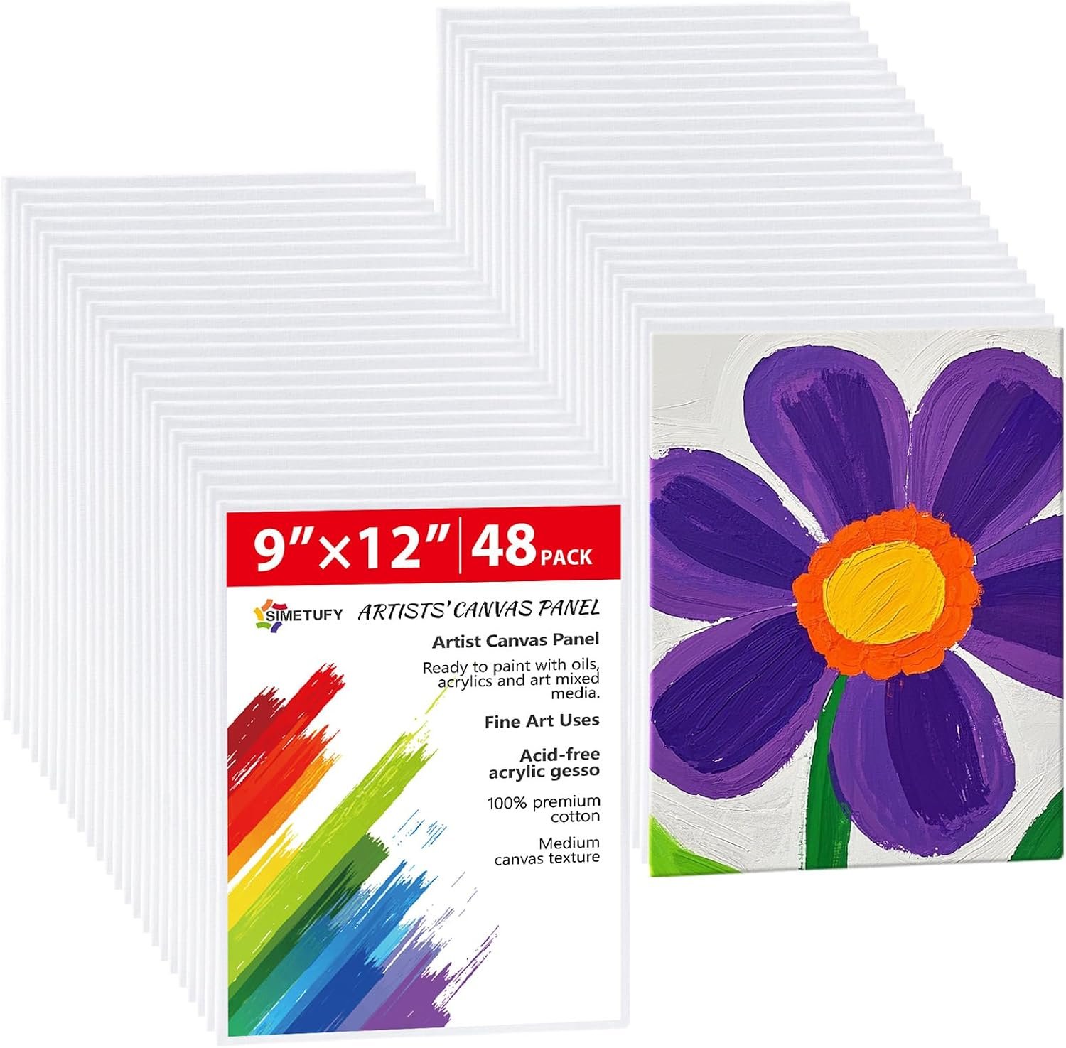 Simetufy 48 Pack 9×12 Inch Canvas Boards, Flat Art Canvas Panels