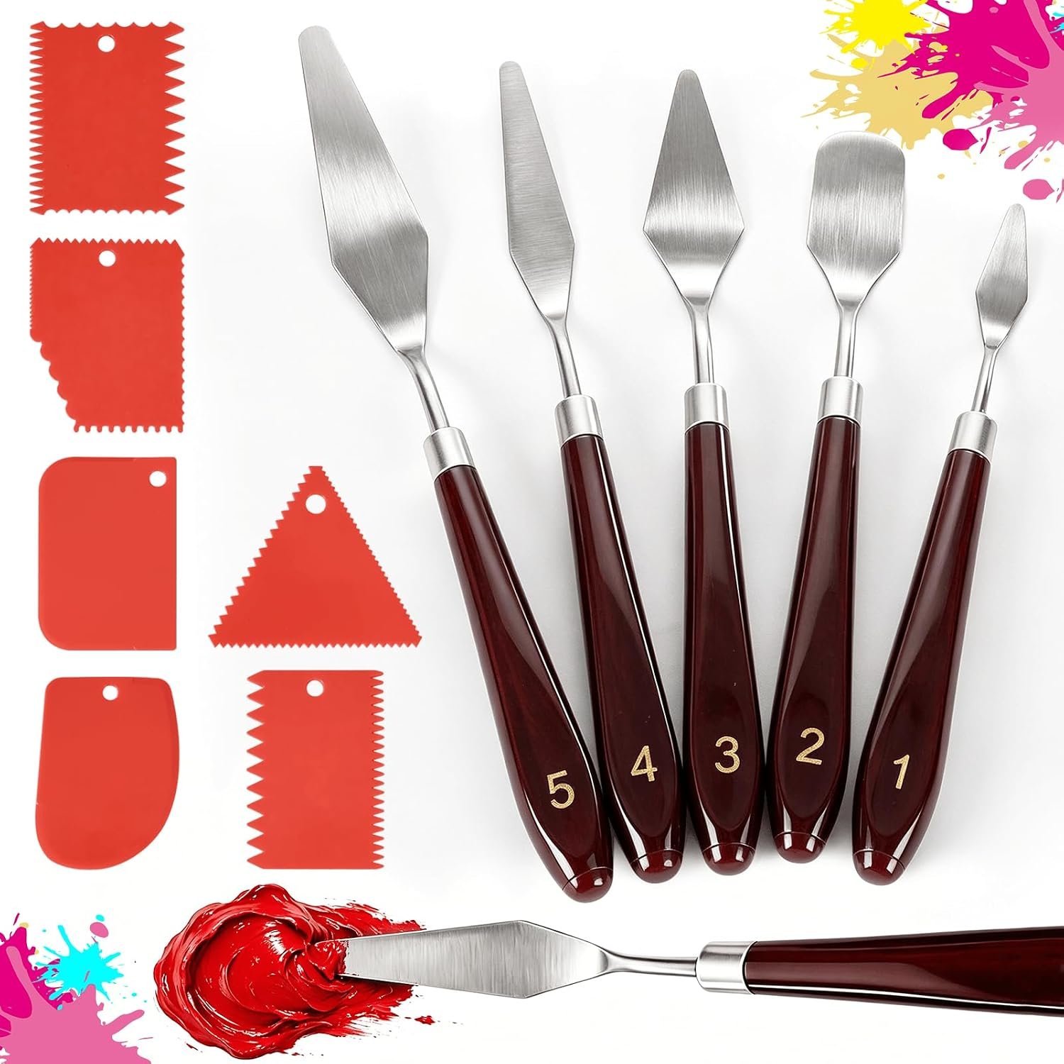 11Pcs Painting Palette Knife Set, 5Pcs Stainless Steel Palette Paint Knives with 6Pcs Plastic Scrapers, Flexible Palette Knives, Paint Spatula for Oil, Acrylic, Canvas, Watercolor & Cake Decorating