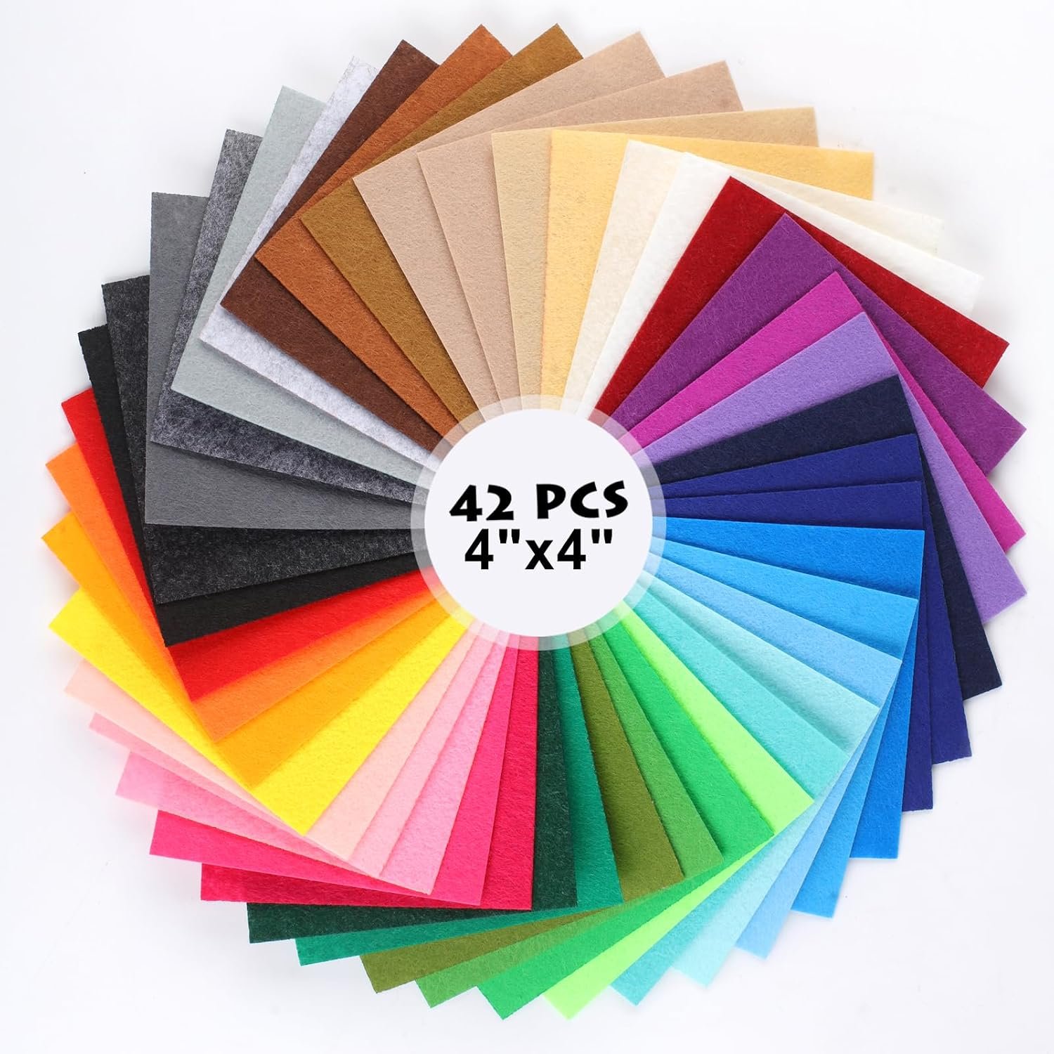 42 Pcs Stiff Felt Fabric Squares 4×4 Inch for Crafts Sewing
