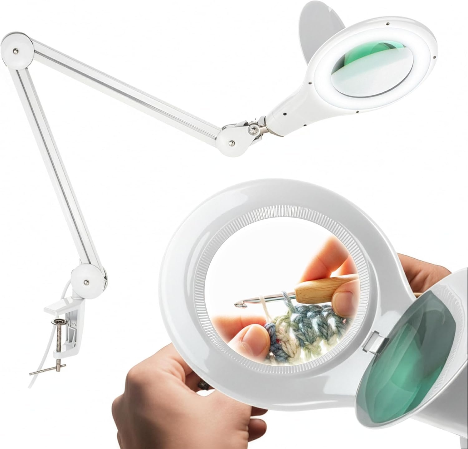 Brightech LightView PRO Magnifying Desk Lamp, 2.25x Light Magnifier, Adjustable Magnifying Glass with Light for Crafts, Reading, Close Work – White
