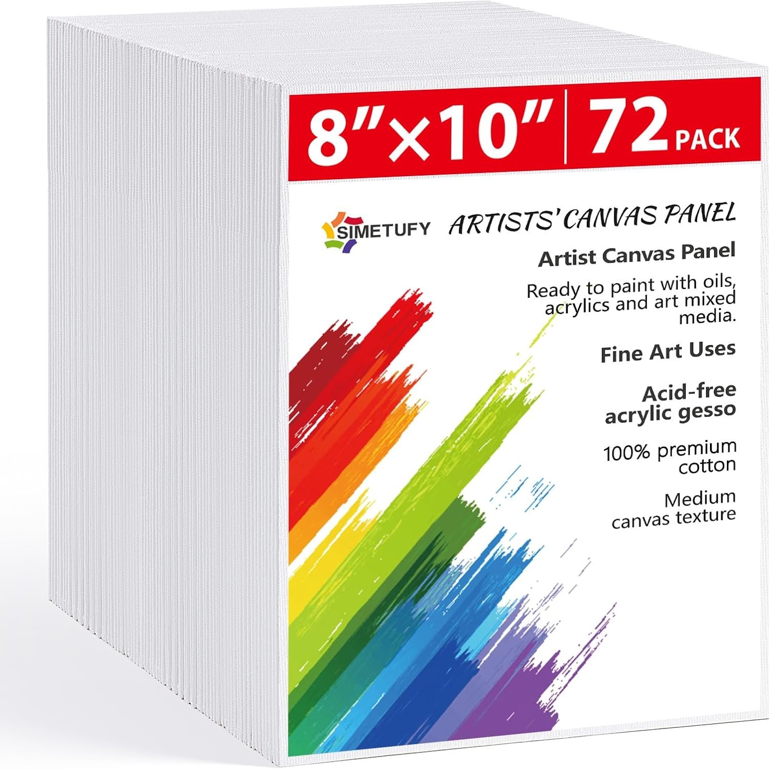 Simetufy 72 Pack 8 x 10 inch Canvas Boards for Painting Flat Canvas Panels