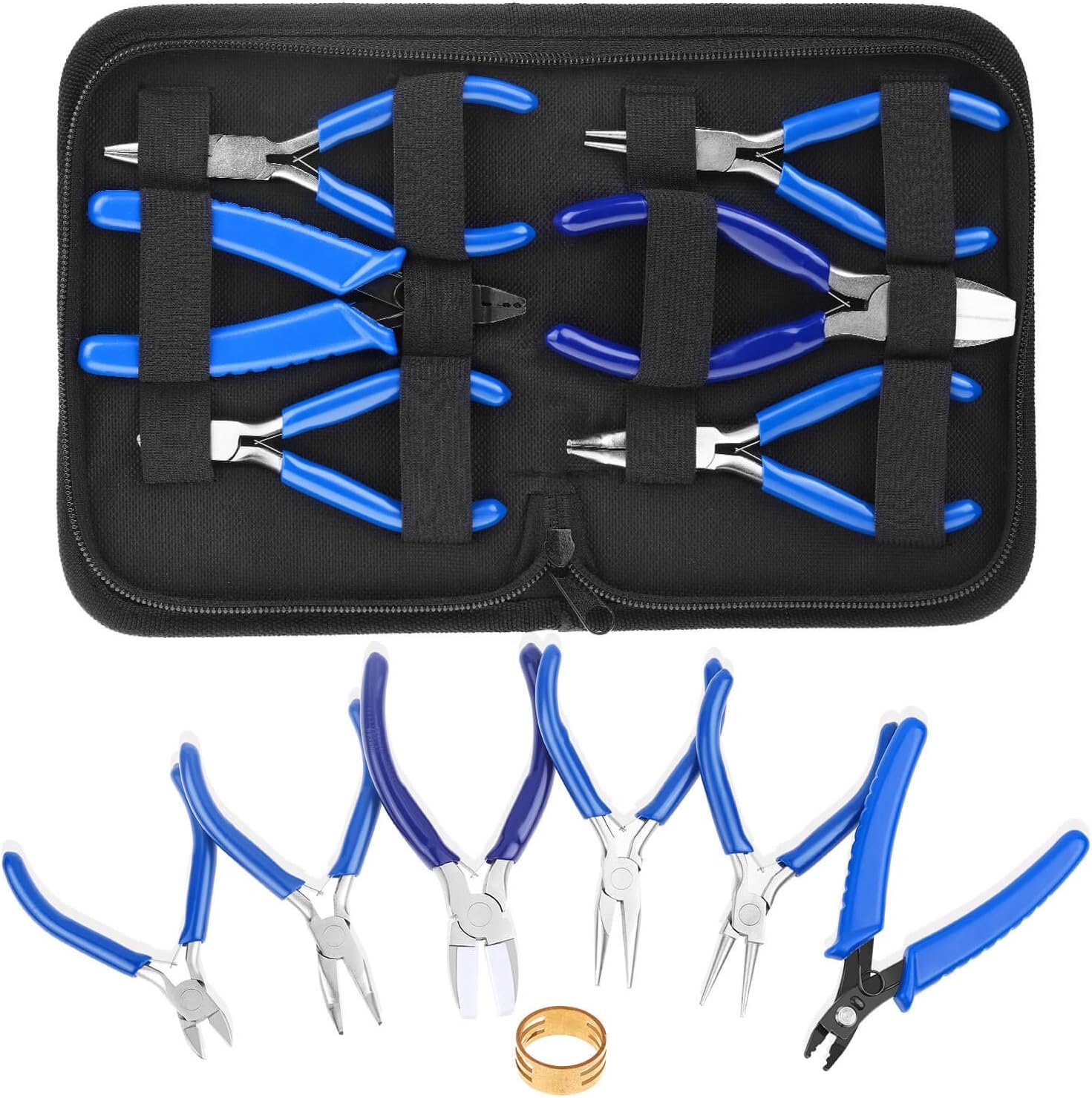 Shynek 6pcs Jewelry Making Pliers – Nylon Jaw, Round Nose, Wire Cutter, Bent Nose & Crimping Pliers