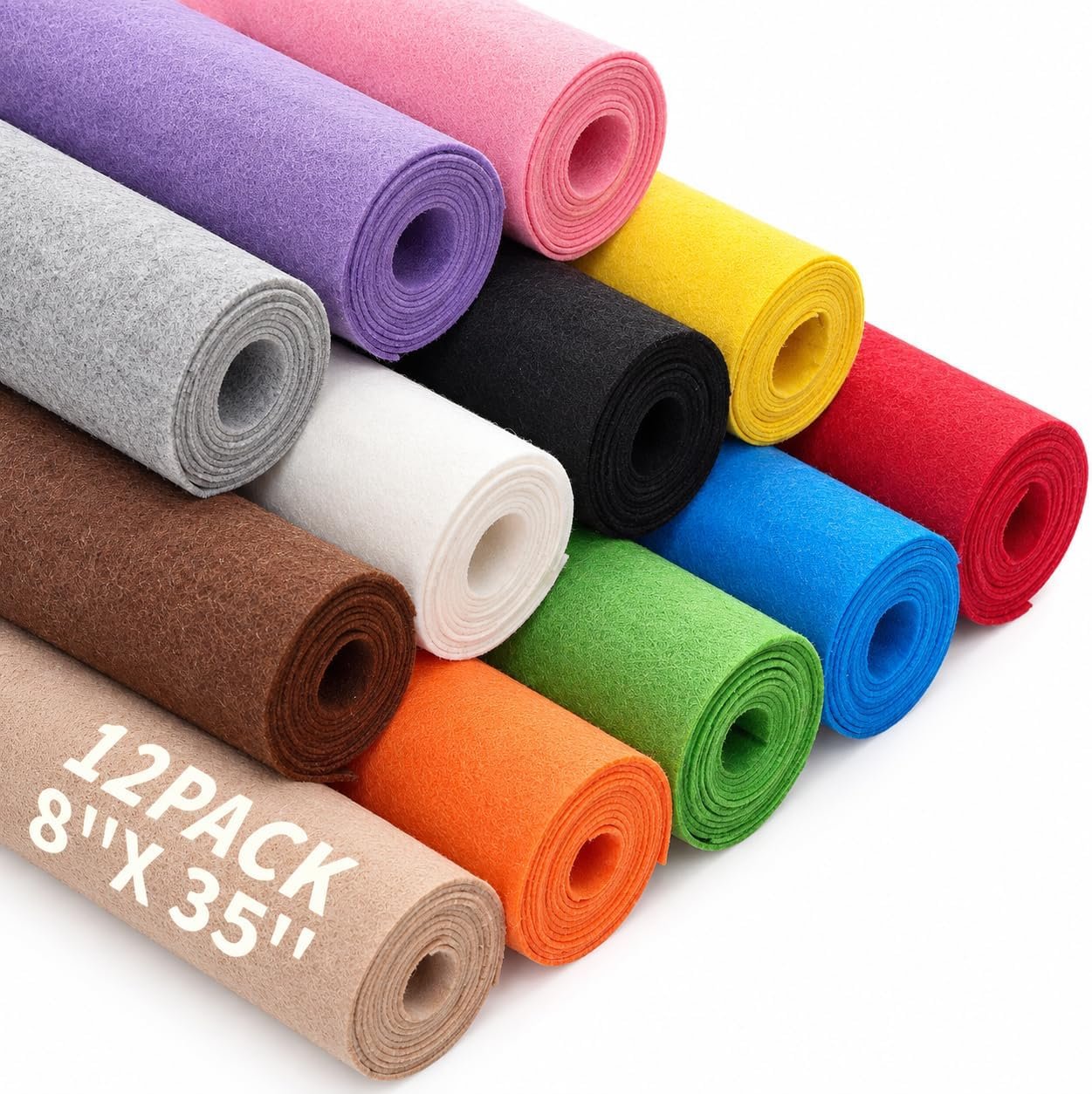 12 Rolls 8″x35″ Large Stiff Felt Sheets, 1mm Felt Fabric Sheet for Crafts