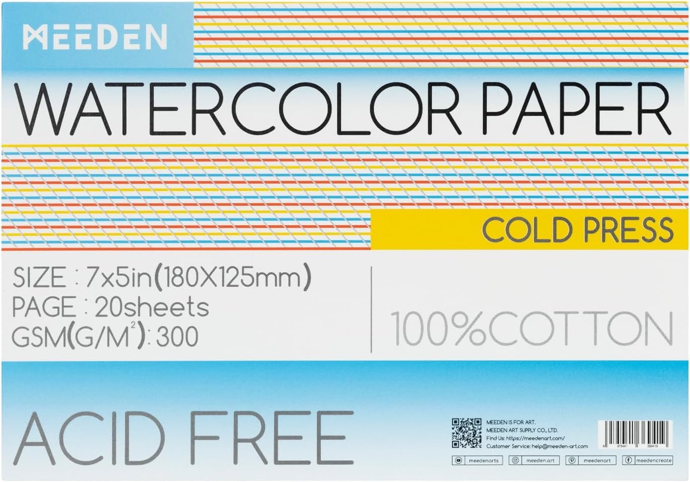 MEEDEN Cotton Watercolor Paper Block: 5″ x 7″ Cold Pressed of 20 Sheets