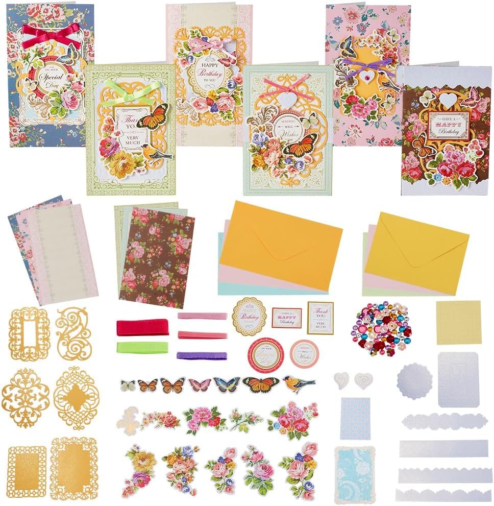 AHANDMAKER Handmade Greeting Card Making Kits, DIY Thank You Card Set Flowers Theme Paper Envelopes Cards Stickers for Christmas Thanksgiving Mother’s Day Birthday Gifts Crafts Decorations