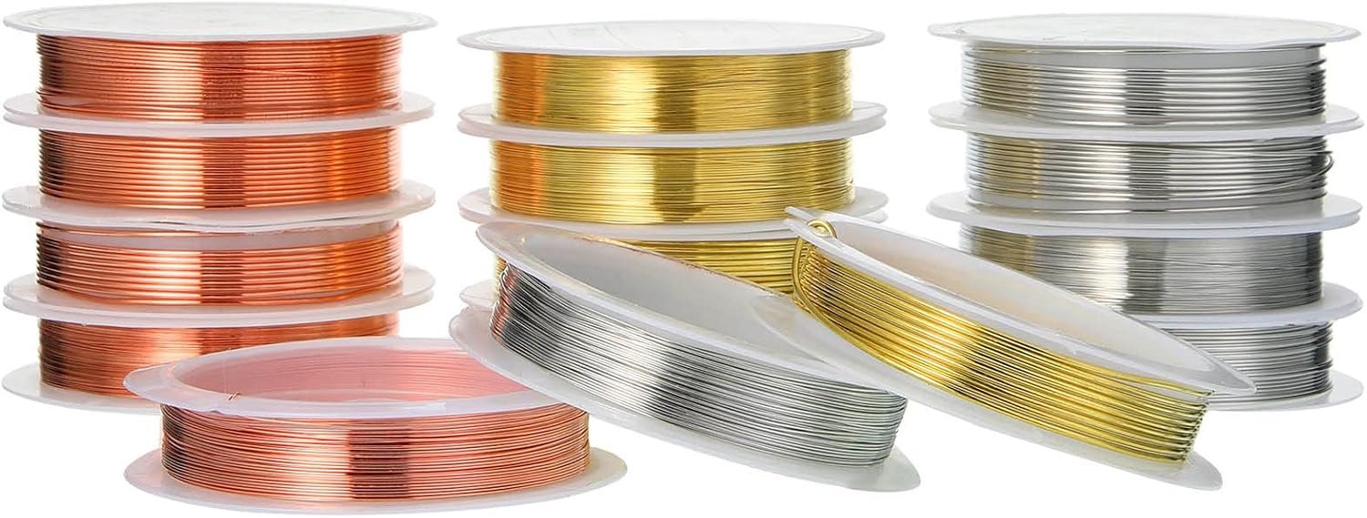 Mixweer 15 Pcs Copper Wire Jewelry Making 5 Sizes,Silver, Rose Gold, Gold