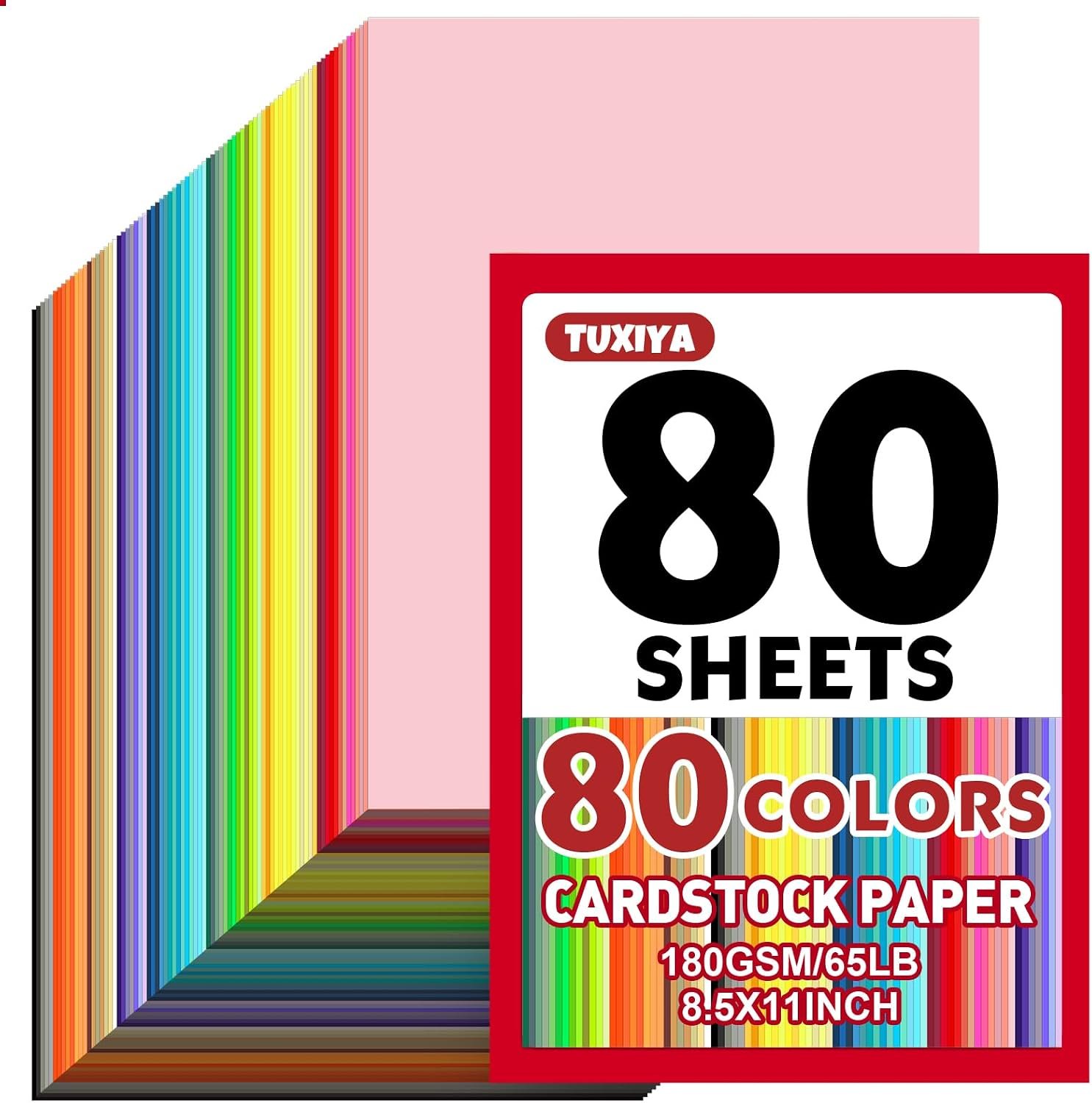 TUXIYA 80 Sheets 8.5″ X 11″ Colored Cardstock, 80 Colors Card Stock