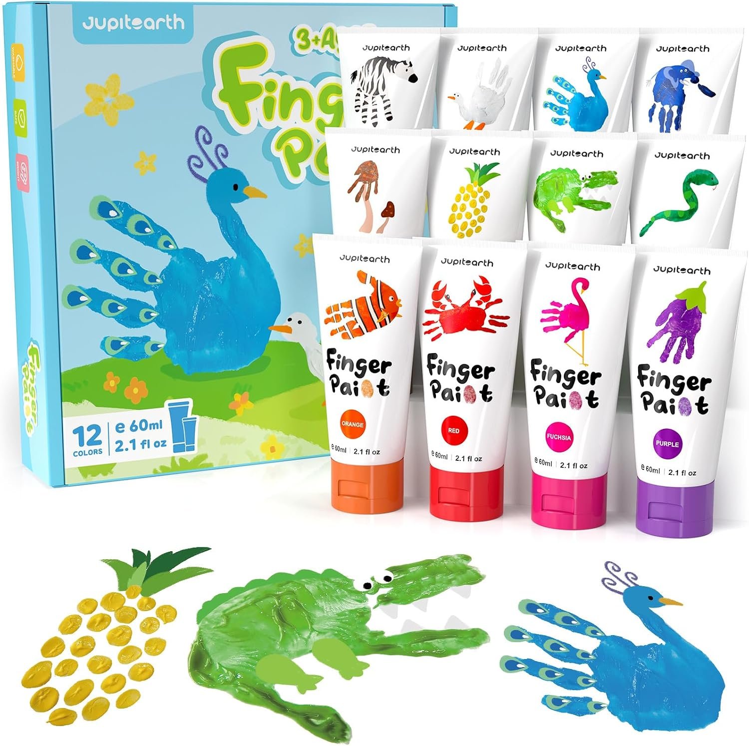 JUPITEARTH 28 PCS Finger Paint, Washable Paint for Todllers 60ml