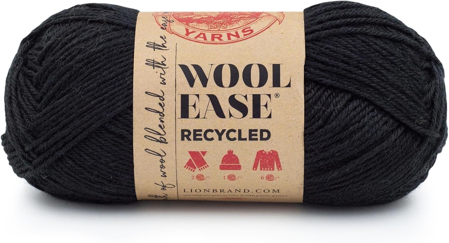 Lion Brand Yarn, Wool-Ease Recycled Crochet Yarn, Black, 1 Pack