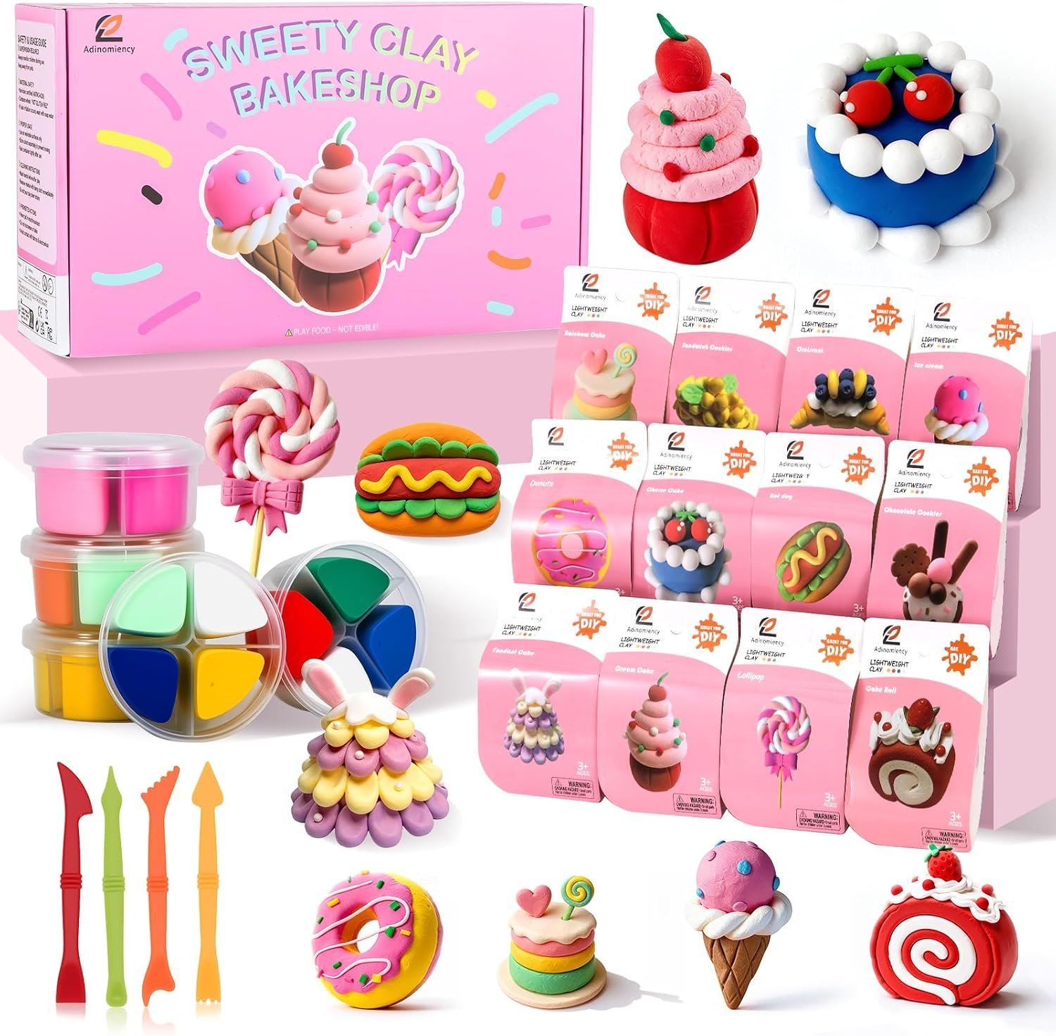 Air Dry Clay Kit for Kids – 12 Pcs, 4 Colors, Non-Toxic Craft Gift