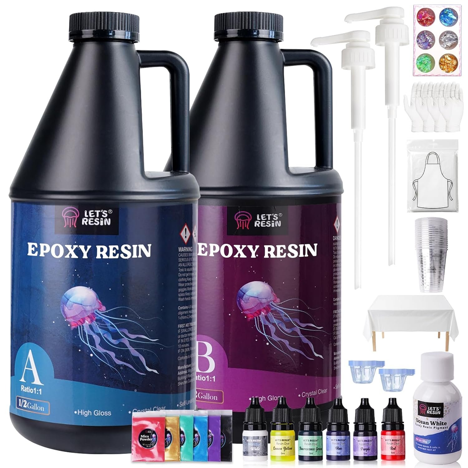 LET’S RESIN 1 Gallon Epoxy Resin Kit with Color Pigment, Clear Resin Kit