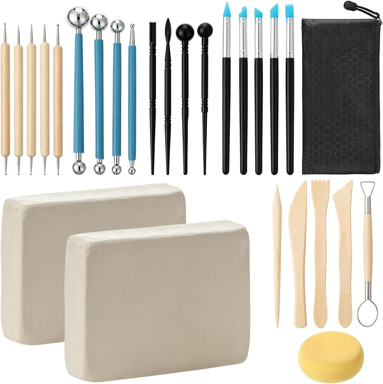Air Dry Clay Kit 2.2 LBs Modeling Clay with 25pcs Pottery Sculpting Tools