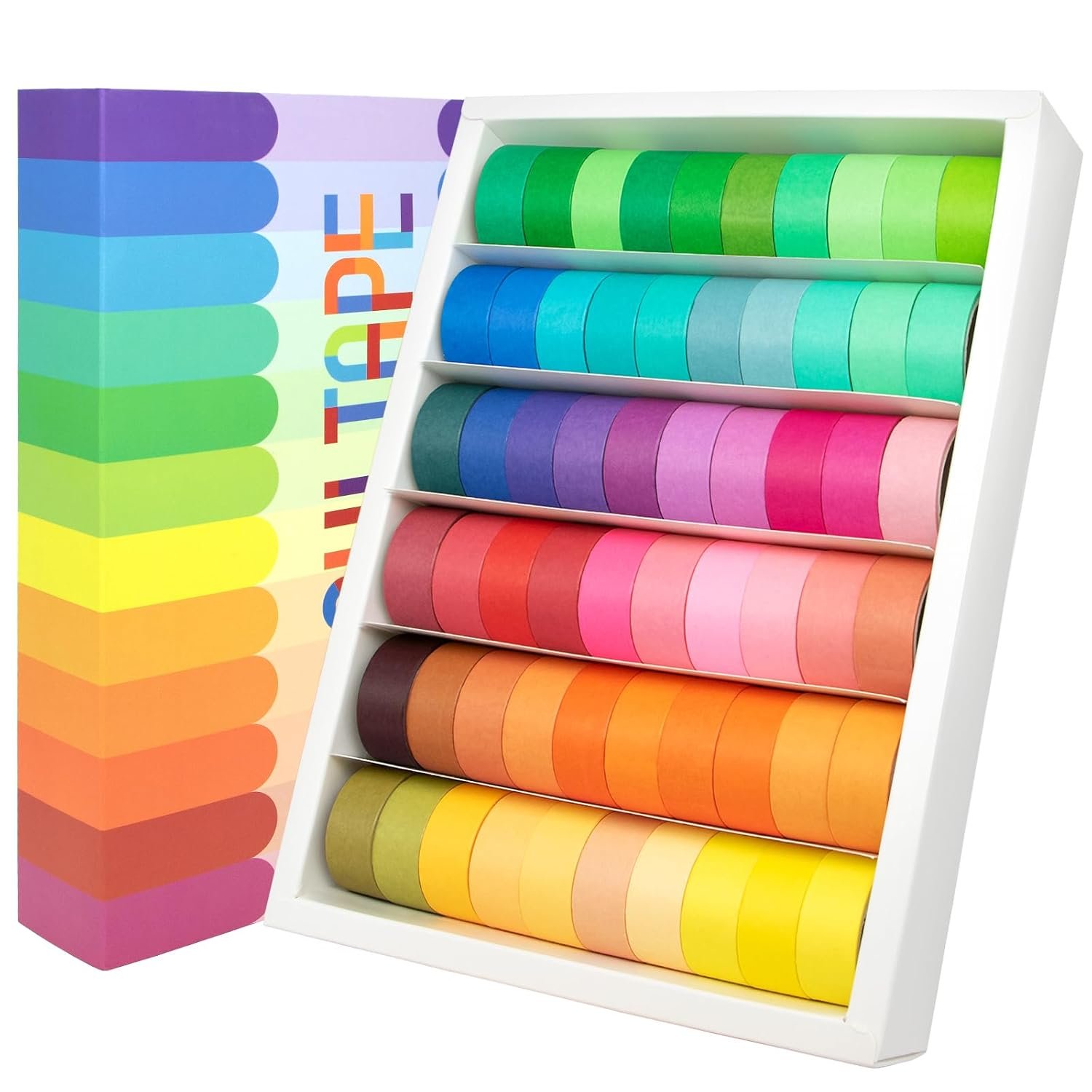 WAPETASHI 60 Rolls Washi Tape Set – 15mm Rainbow Colored Masking Tape, Decorative Tape for Bullet Journaling, Scrapbooking, DIY Arts & Crafts, Christmas Gift, Holiday Decoration