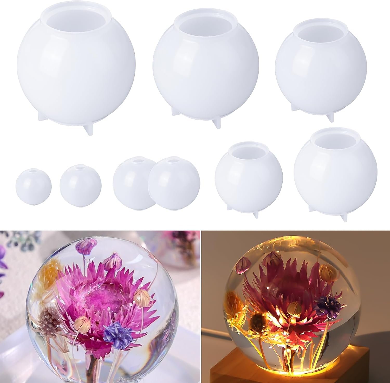 LET’S RESIN 9 Pcs Sphere Silicone Molds for Resin, Upgraded Seamless 3D Sphere Resin Molds Silicone,Large Round Ball Epoxy Resin Molds for Flowers Preservation,Resin Casting, Soap, Candle