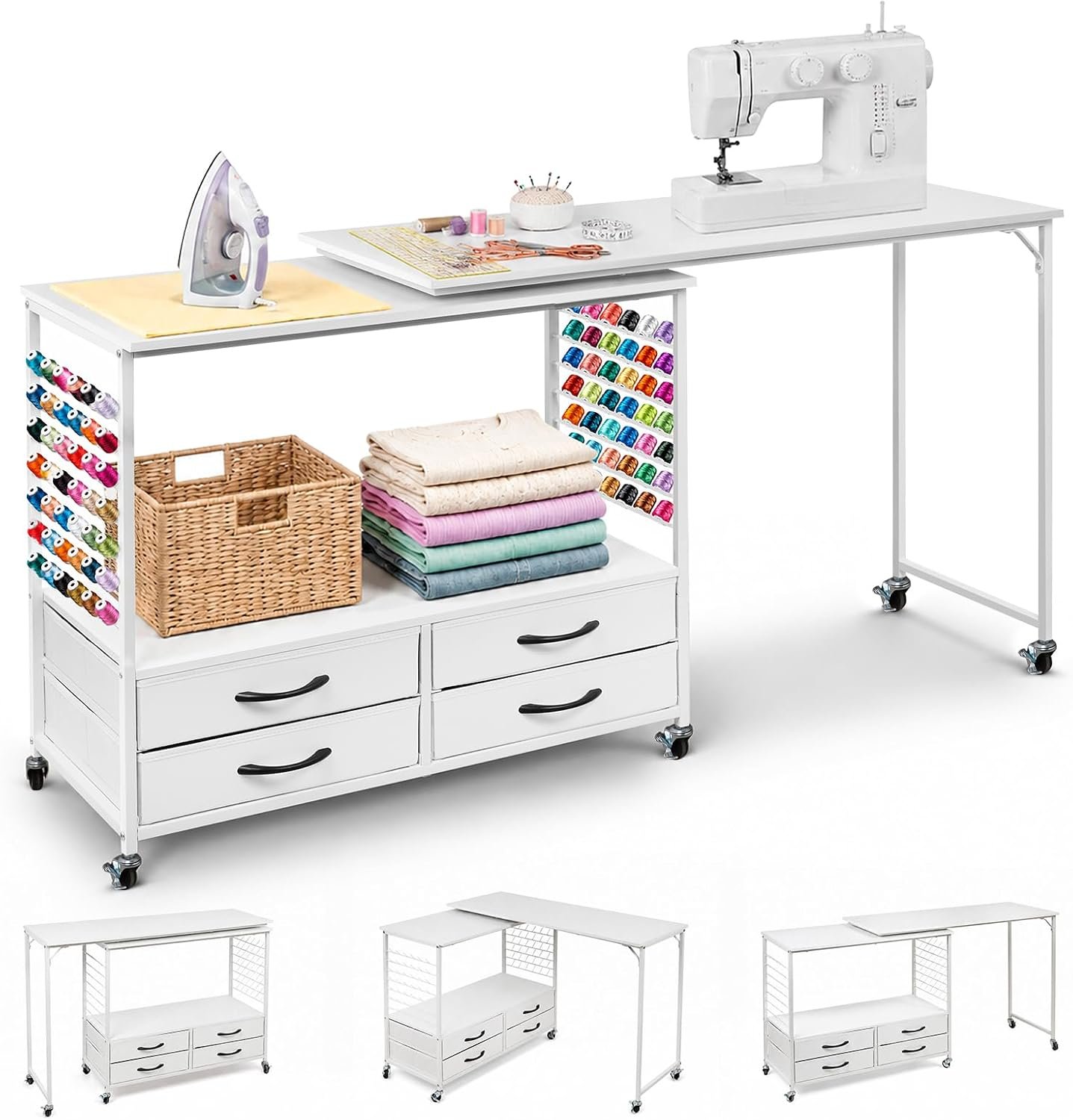 Sewing Table with Storage, 57‘’ Folding Sewing Machine Table – 84 Pegs