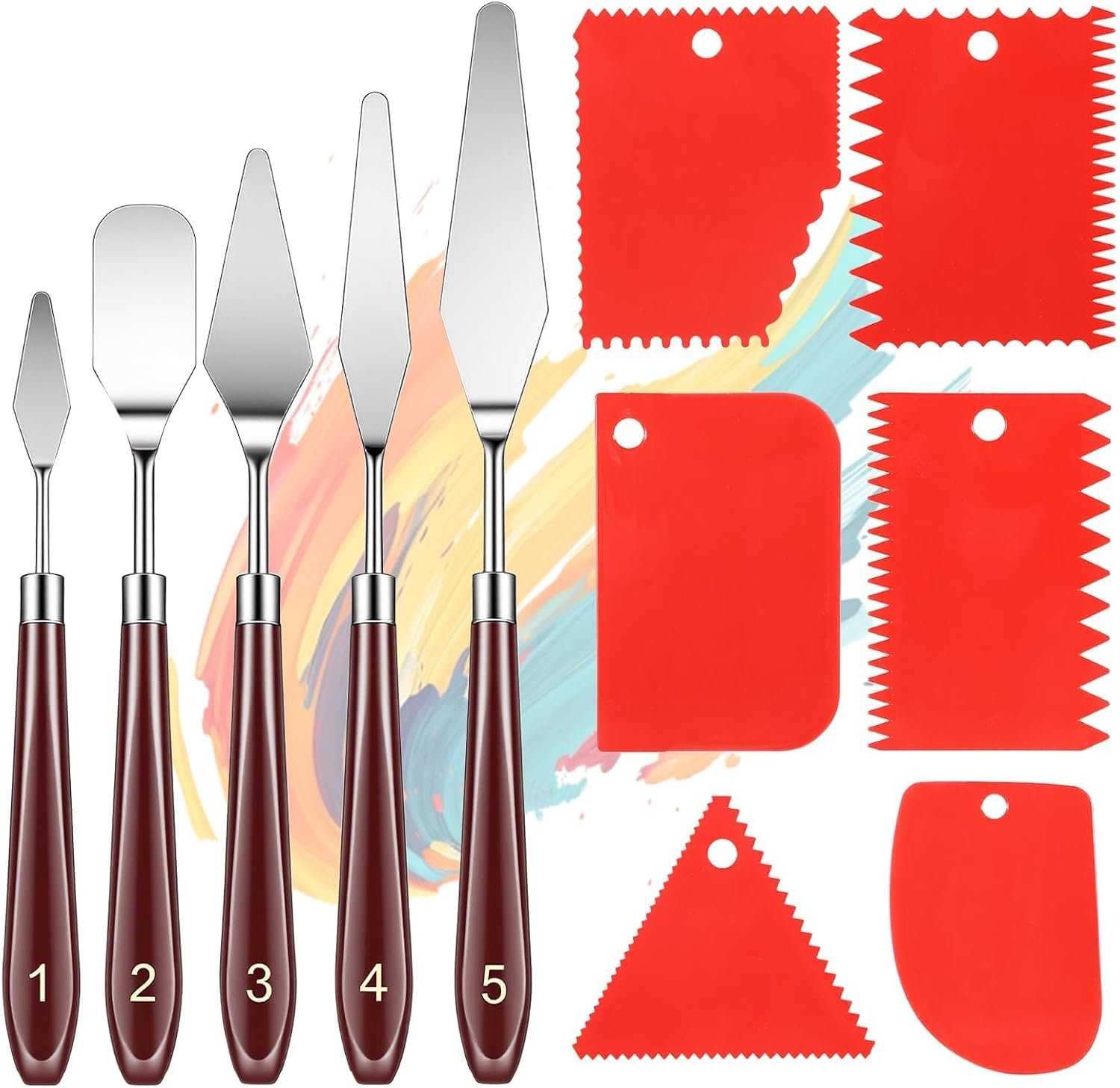 11 Pcs Palette Knife Set 5 Pcs Stainless Steel Palette Knives With 6 Plastic Paint Scraper, Painting Tools for Oil, Canvas, Acrylic Painting and Cake Decorating Applications