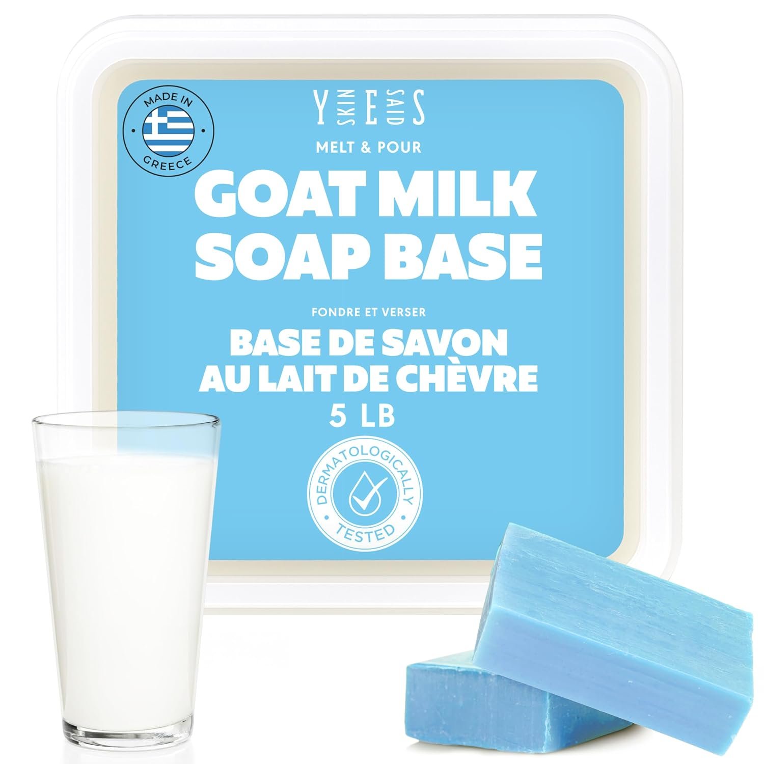 Skin Said Yes Goat Milk Soap Base 5 LB | Made in Greece | SLS/SLES Free, No Palm Oil, Organic – Melt and Pour Goats Milk Soap Making Supplies