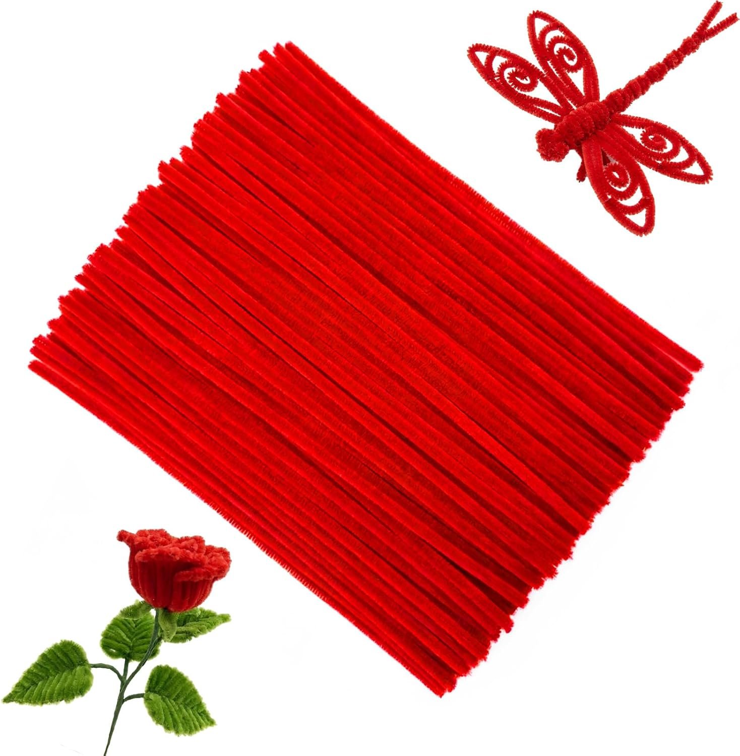 Red Pipe Cleaners Craft Bulk,Valentine’s Day Gift,100Pcs Chenille Stems Hand Crafts,Flowers DIY Craft Supplies for Home/Christmas Arts and Crafts Decorations,Sensory Toys for Ages 8-13,Family Games