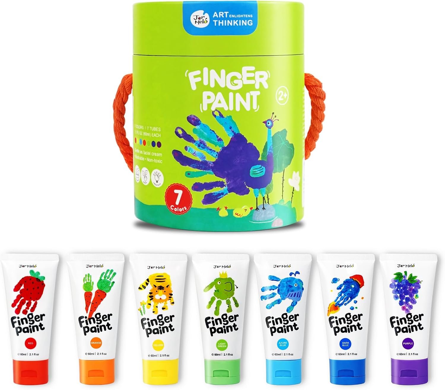 Jar Melo Washable Finger Paints for Toddlers, 7 Colors