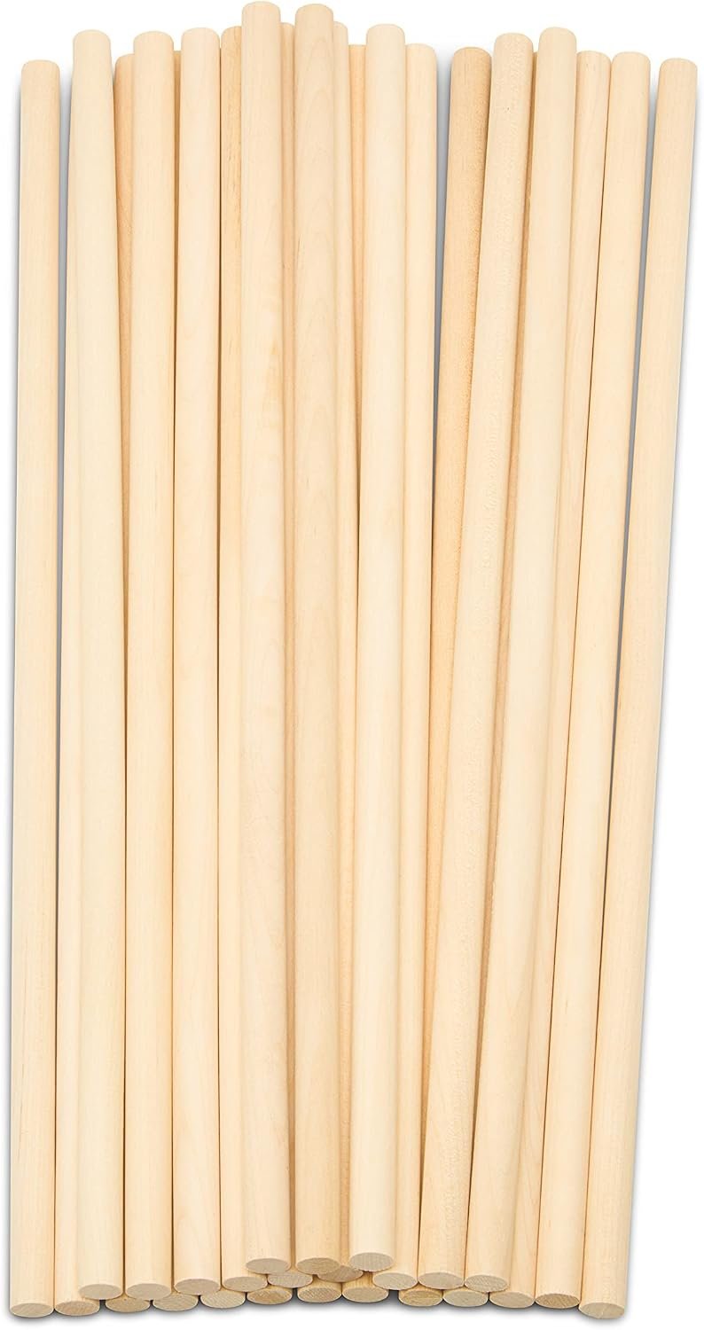 Unfinished Hardwood Dowels – 3/8 Inch x 12 Inch, Pack of 25 for Crafts and DIY Projects