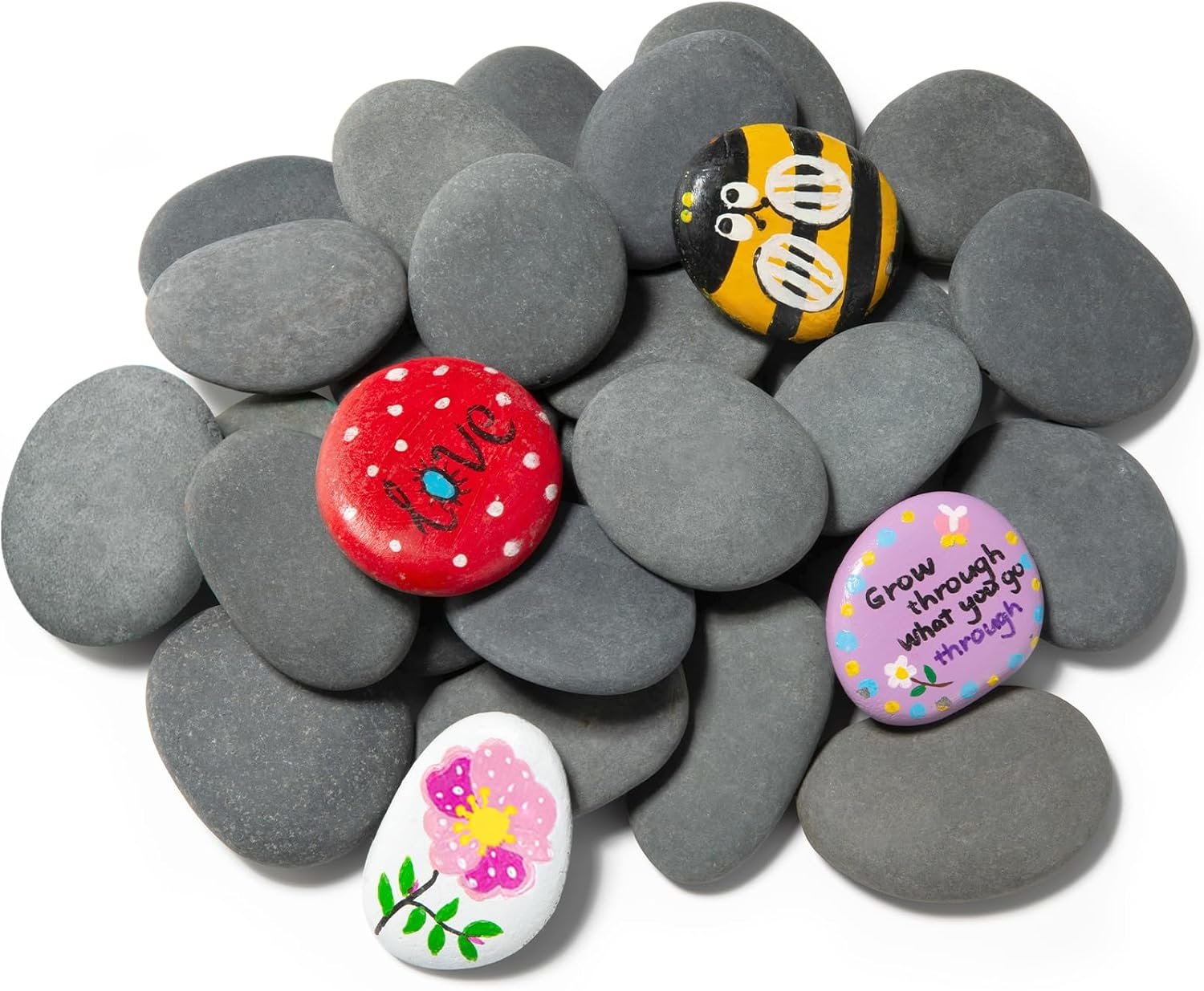Simetufy 25 Pcs River Rocks for Painting, 2″-3″ Flat & Smooth Stones